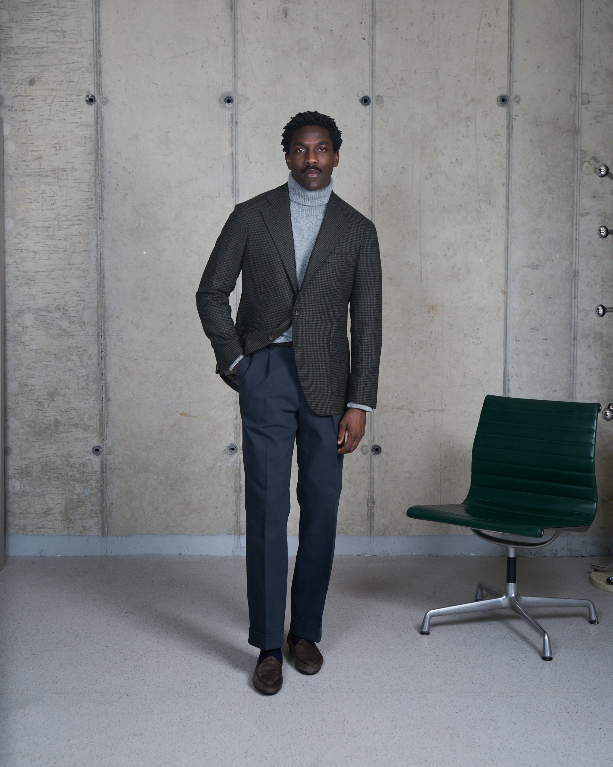 Sport Jacket - Dark Olive Houndstooth Wool