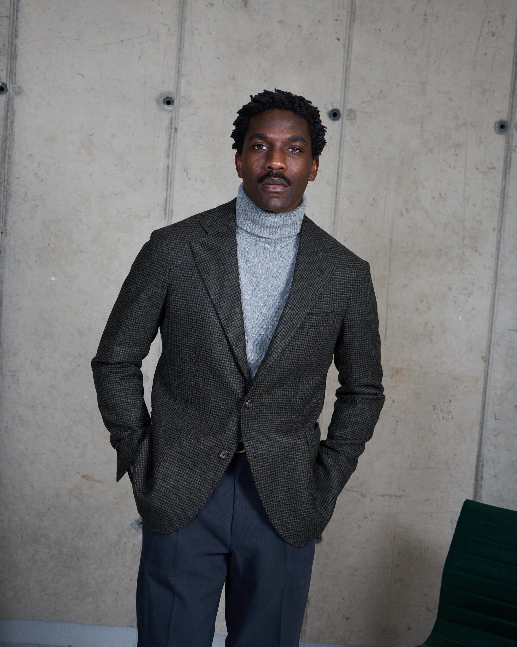 Sport Jacket - Dark Olive Houndstooth Wool