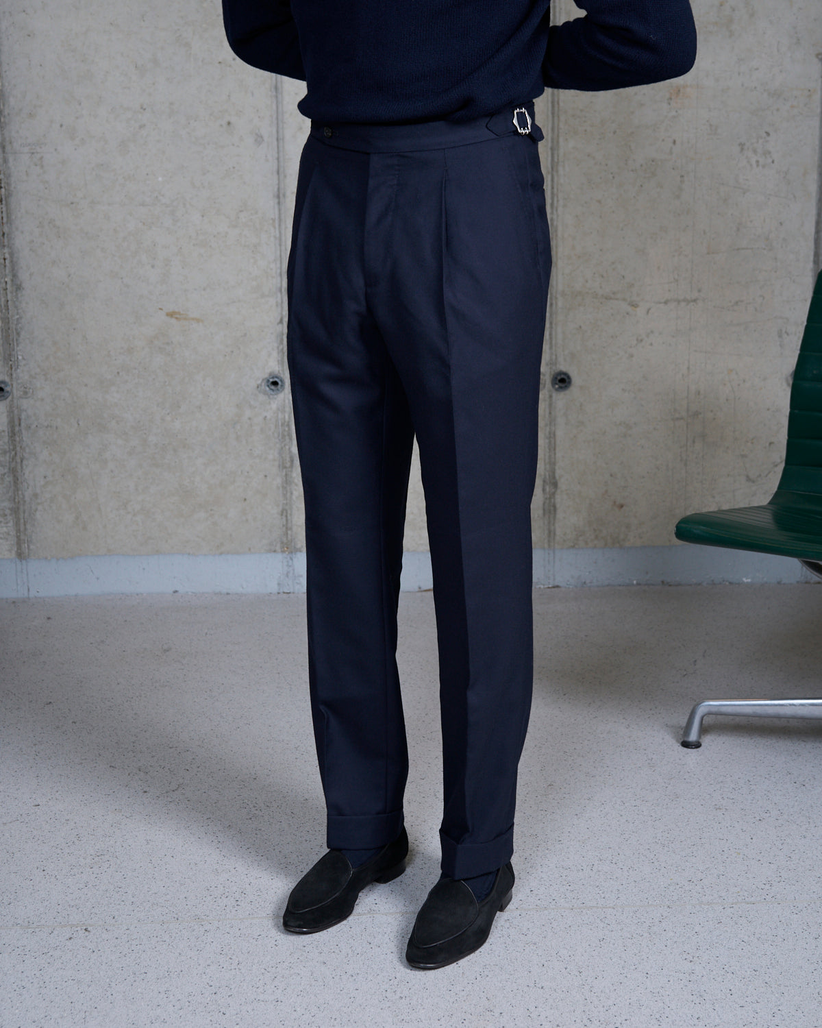 Single Pleat Trouser - Navy Twill Wool