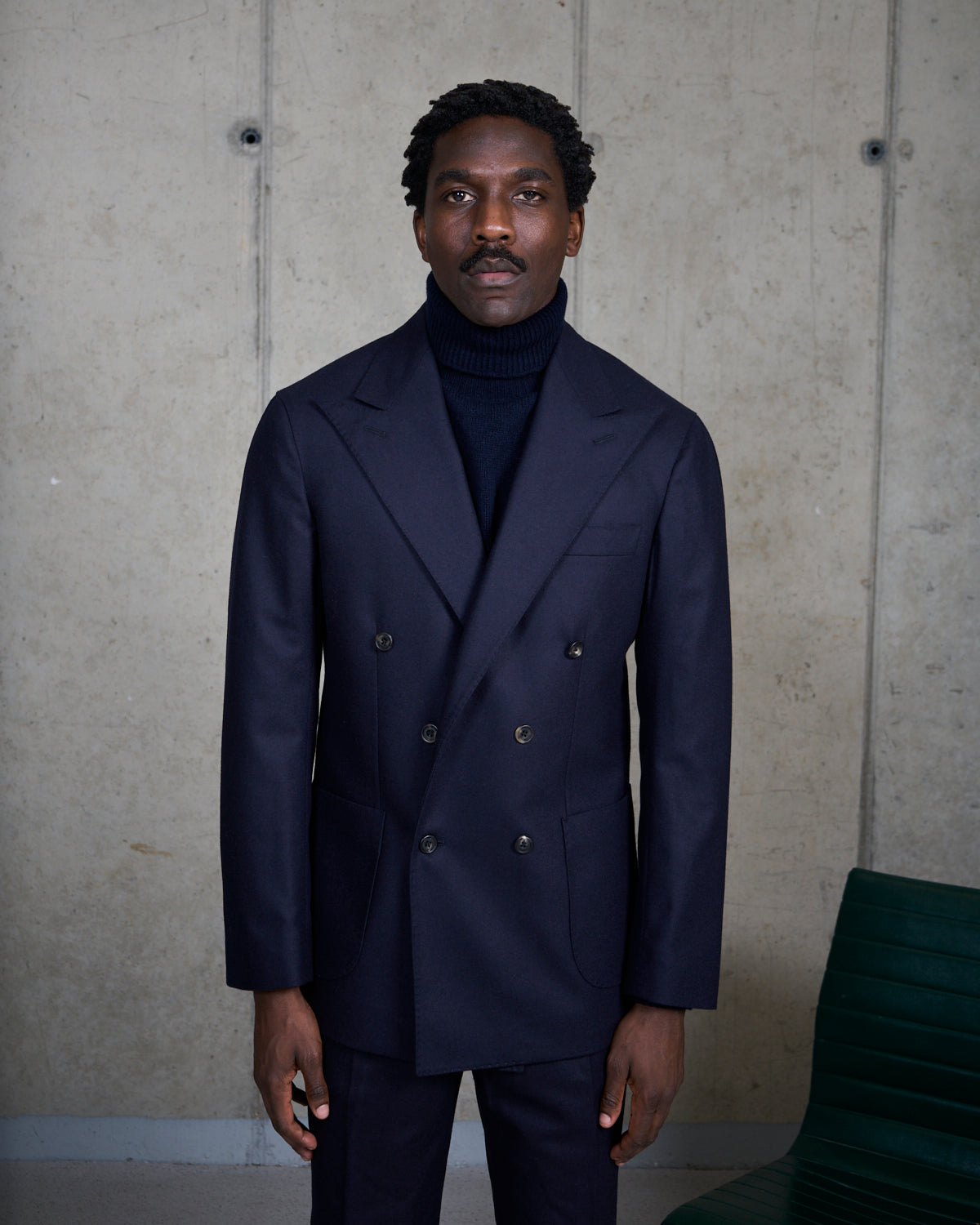 Double Breasted Sport Jacket - Navy Woollen Flannel