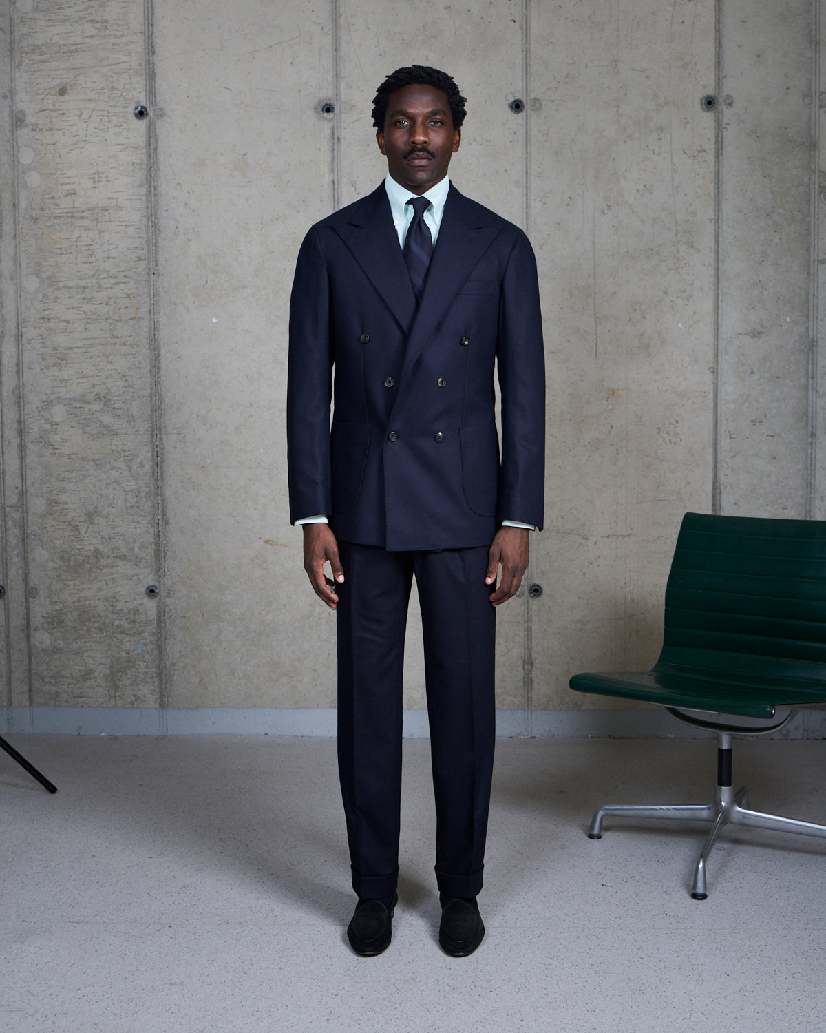 Single Pleat Trouser - Navy Woollen Flannel