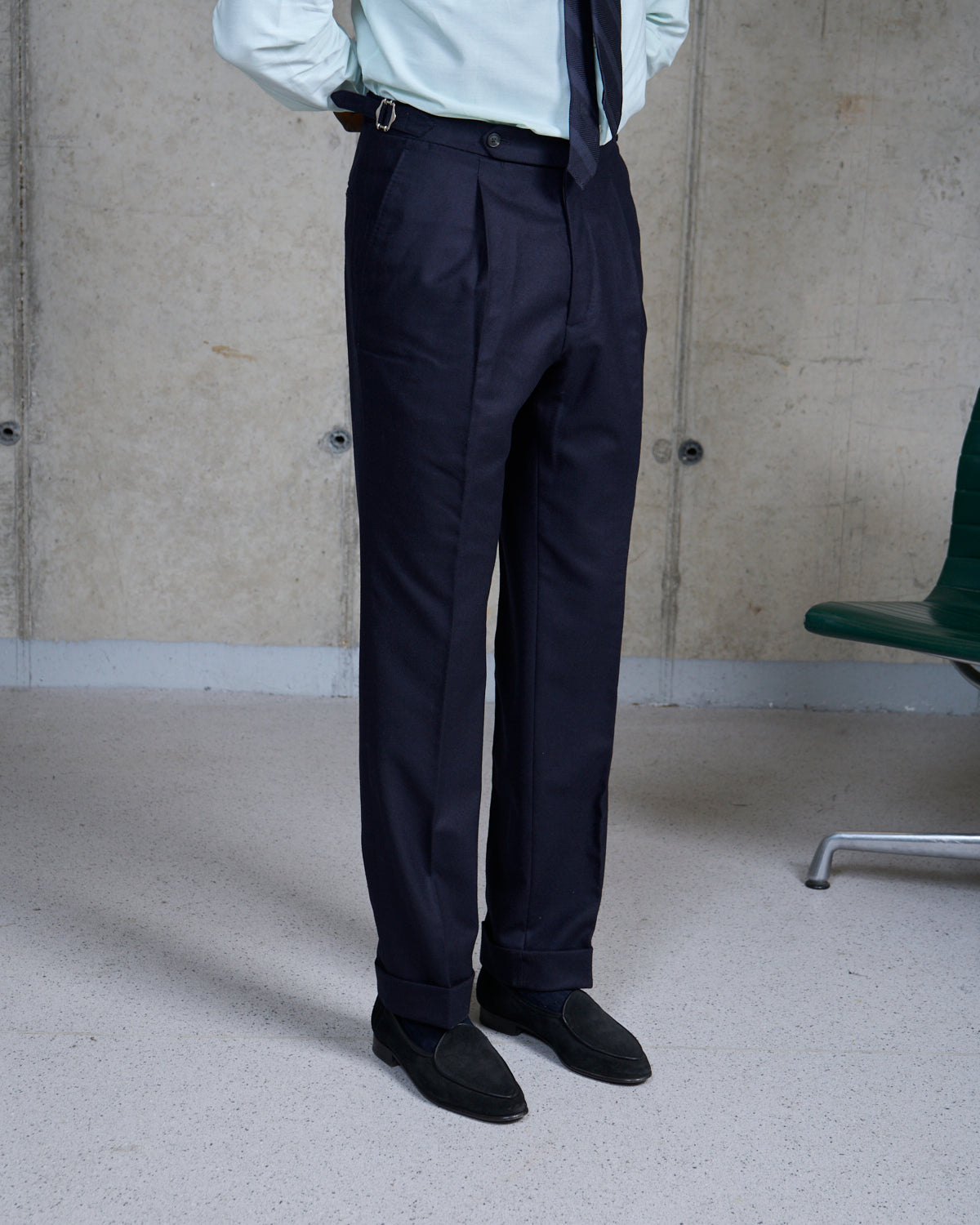 Single Pleat Trouser - Navy Woollen Flannel