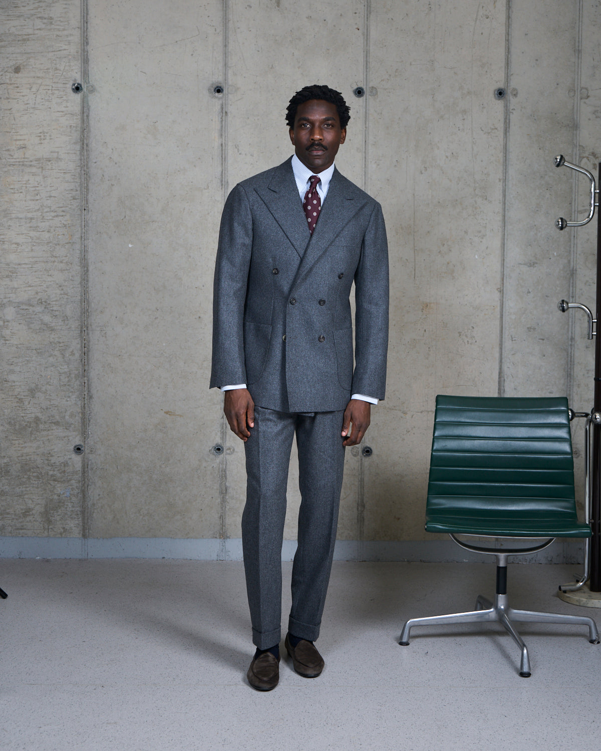 Double Breasted Sport Jacket - Mid Grey Woollen Flannel