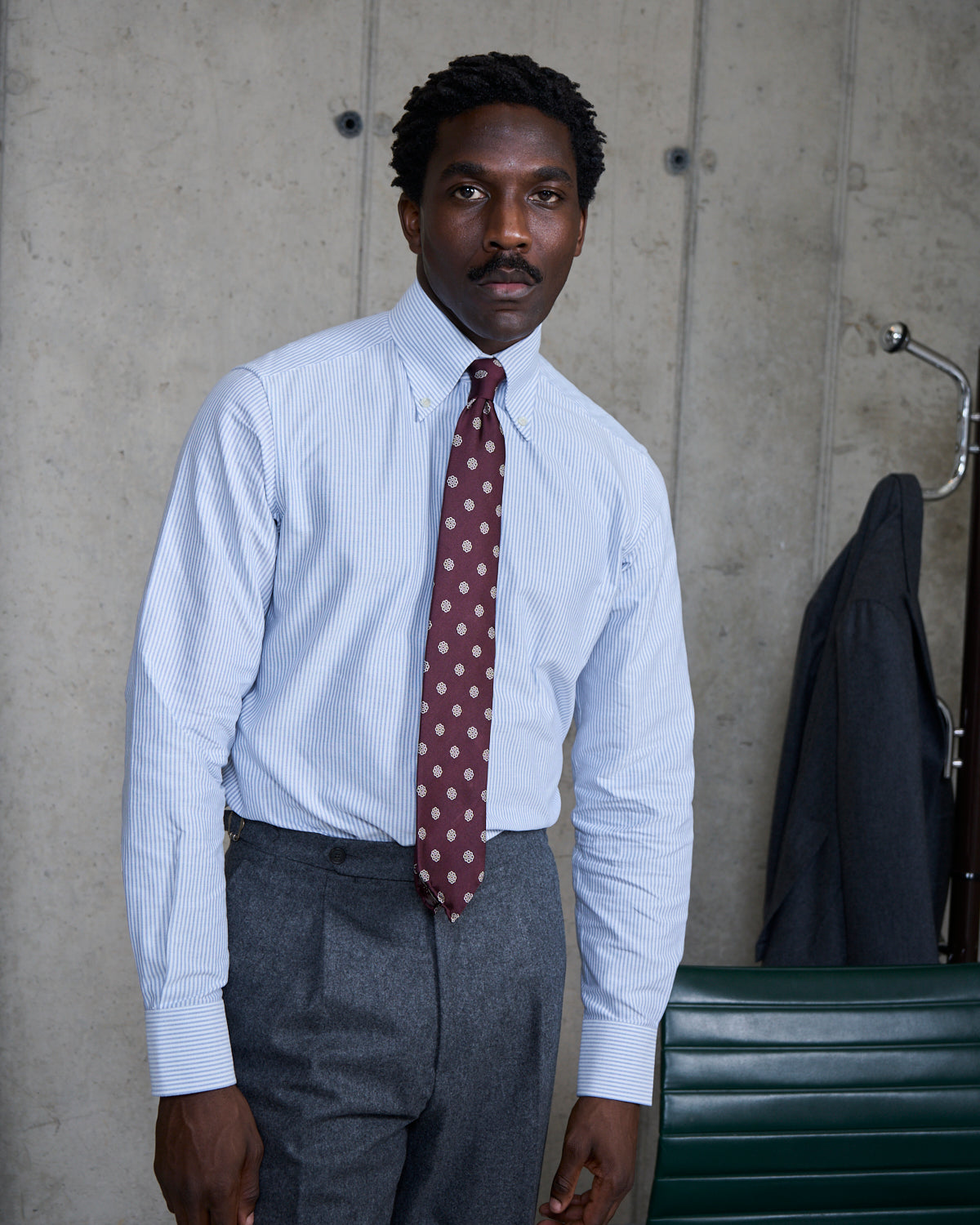 Button Down Collar Shirt - Dark Blue Stripe Oxford Cotton