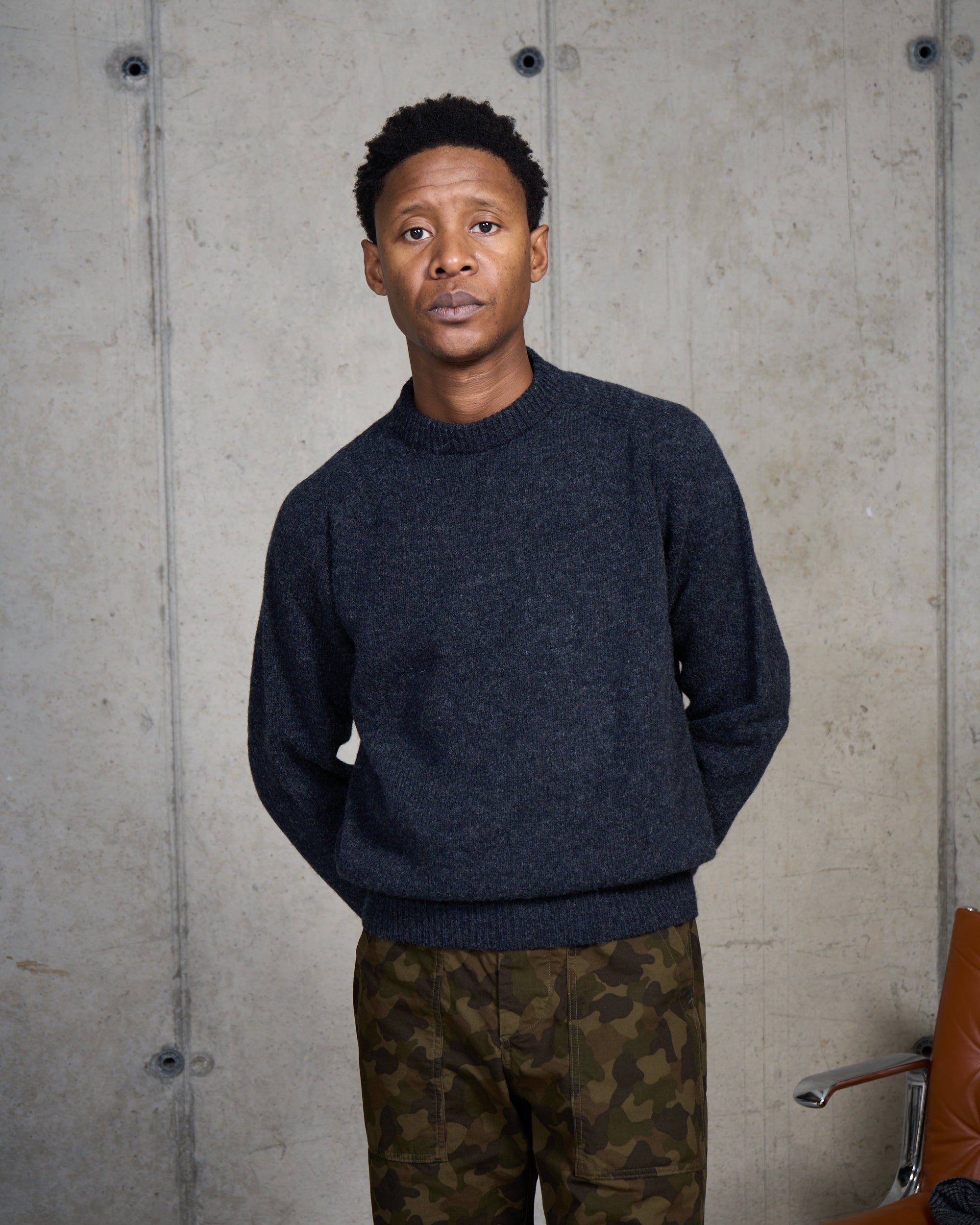 Shetland Wool Crew Neck Sweater - Charcoal