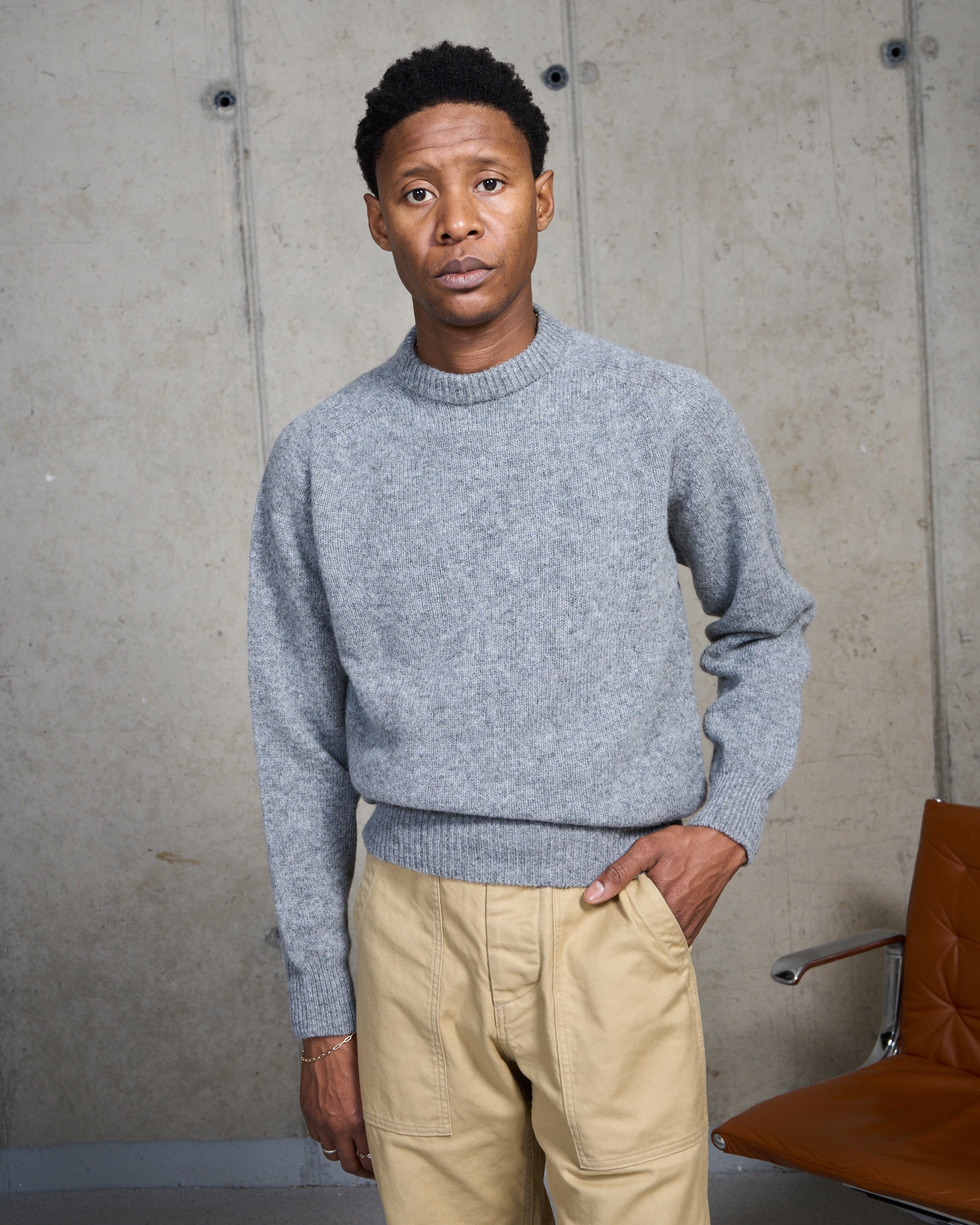 Shetland Wool Crew Neck Sweater - Grey