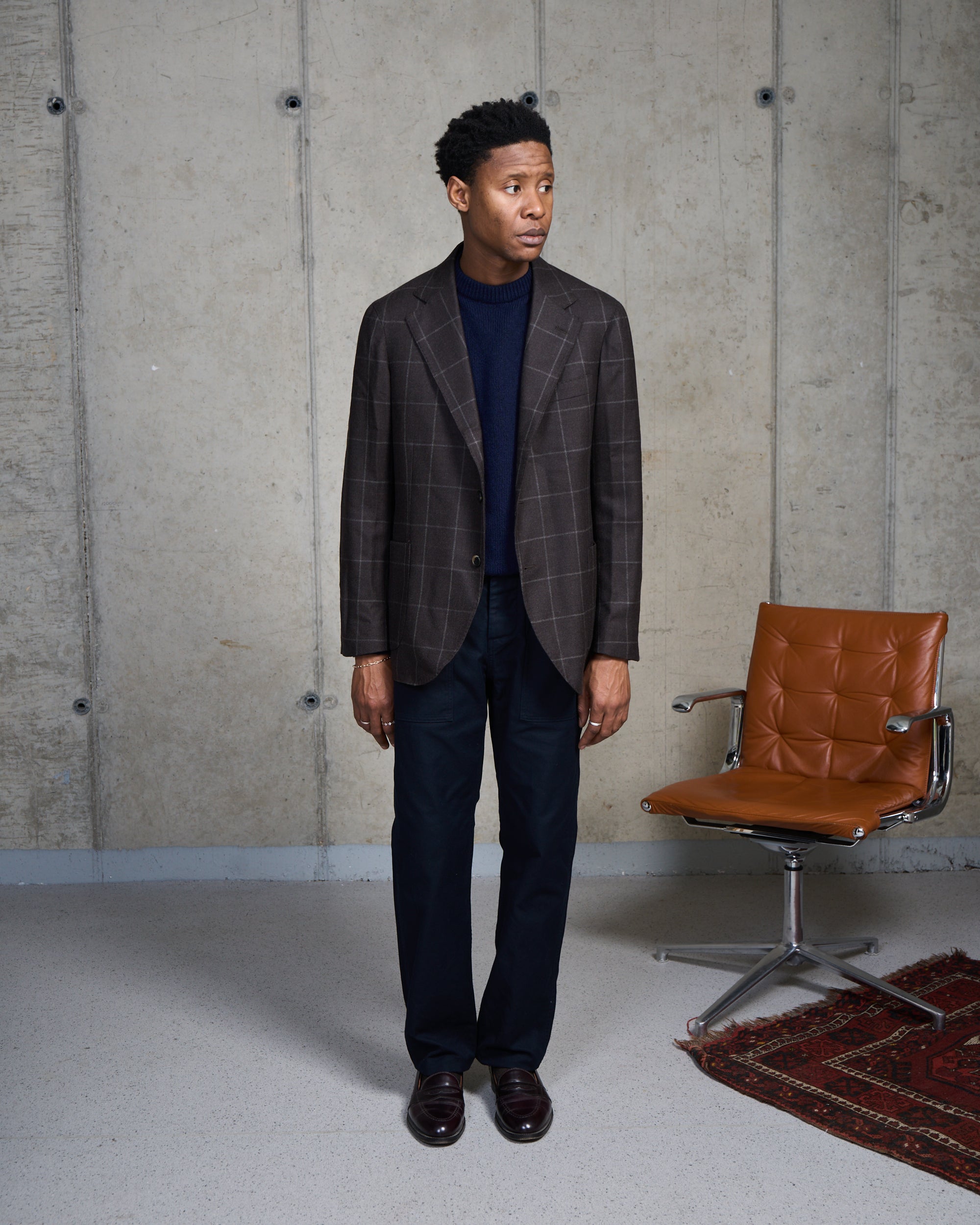 Sport Jacket -  Dark Brown Windowpane Wool Cashmere