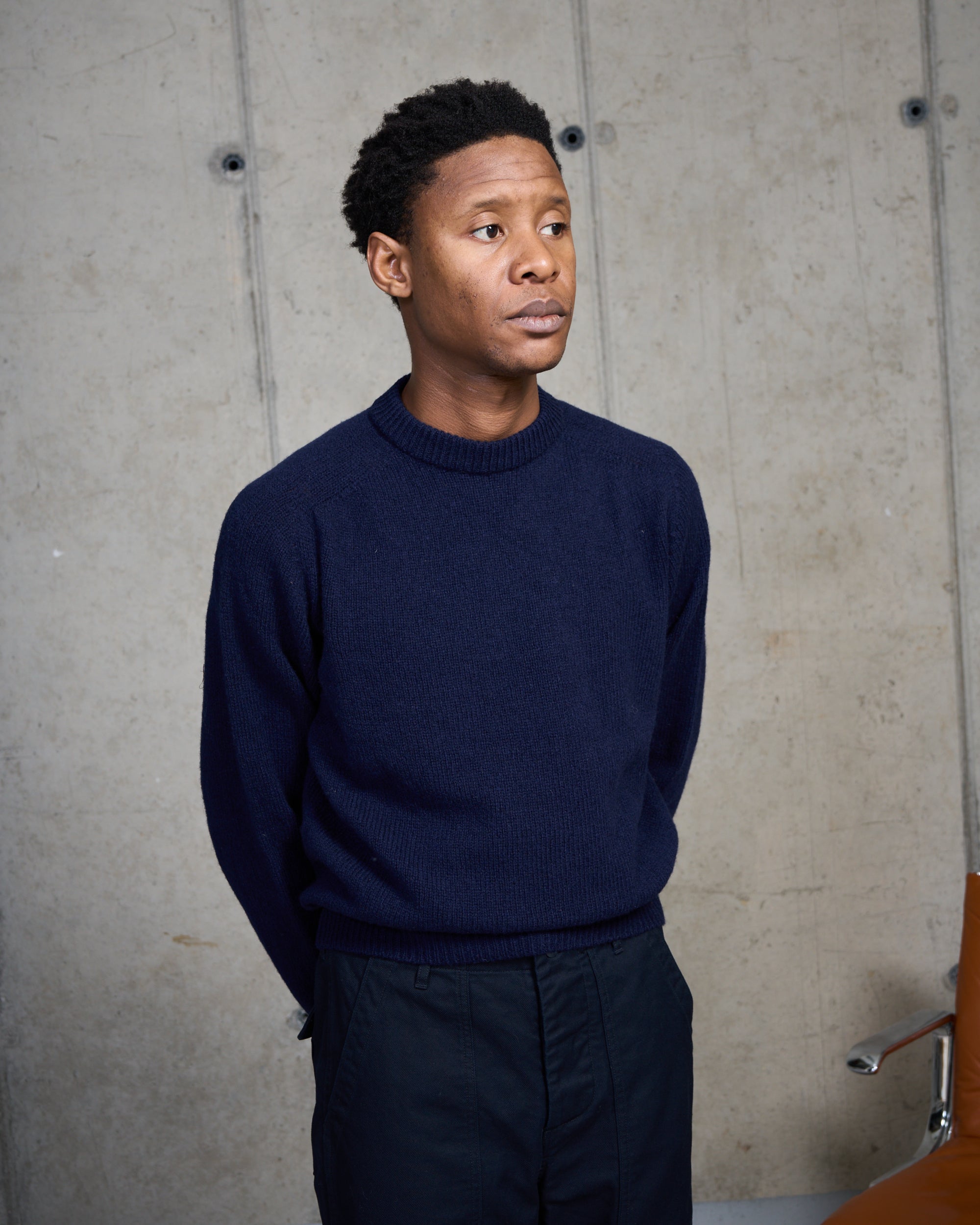Shetland Wool Crew Neck Sweater - Navy