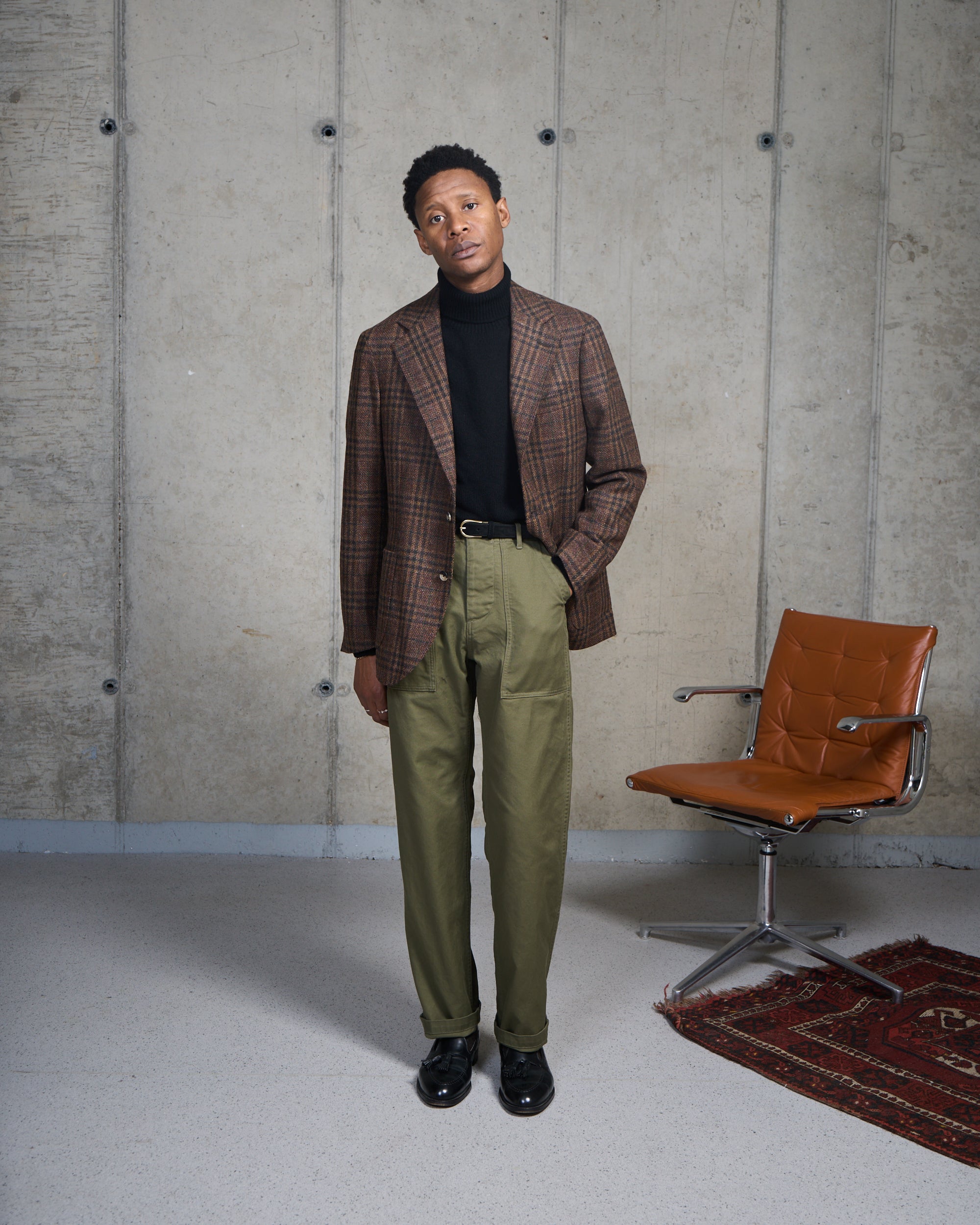 High Rise Japanese Fatigue Pant - Army Green Cotton Twill