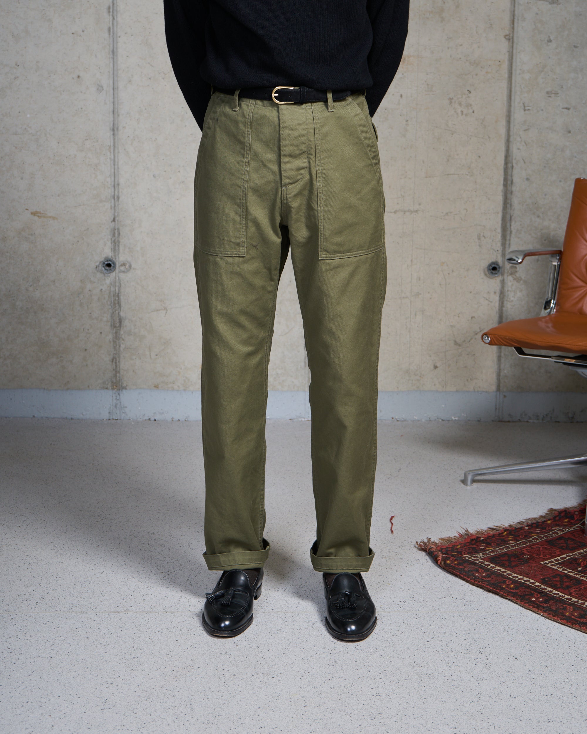 High Rise Japanese Fatigue Pant - Army Green Cotton Twill