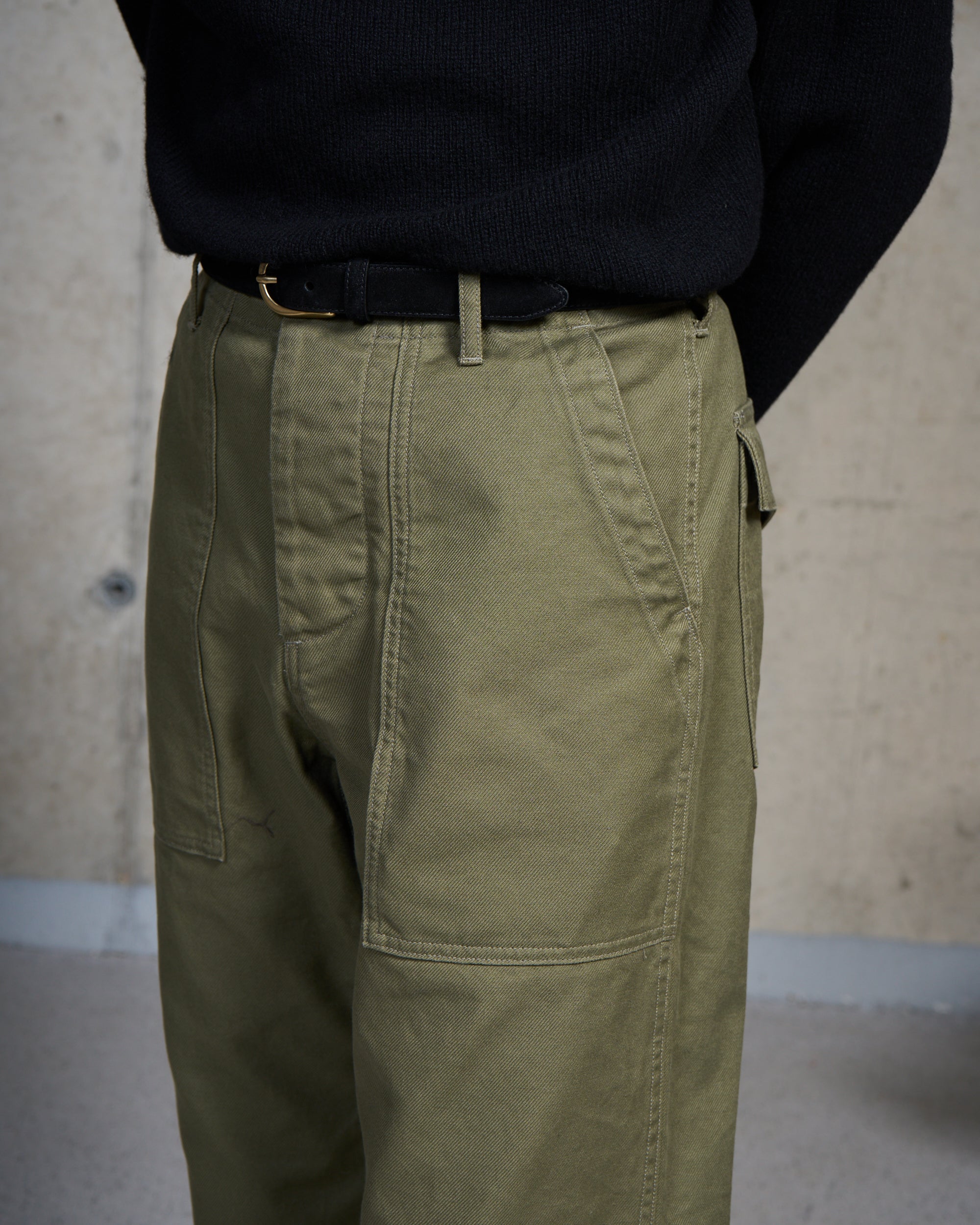 High Rise Japanese Fatigue Pant - Army Green Cotton Twill
