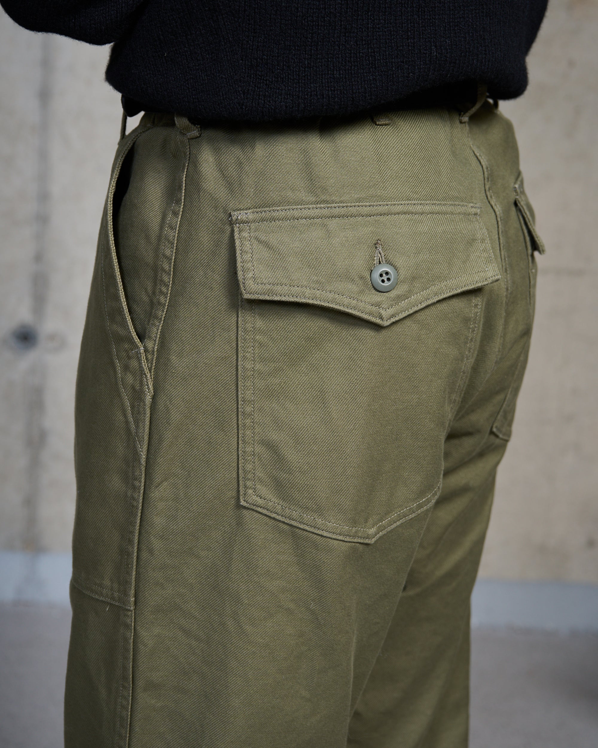 High Rise Japanese Fatigue Pant - Army Green Cotton Twill