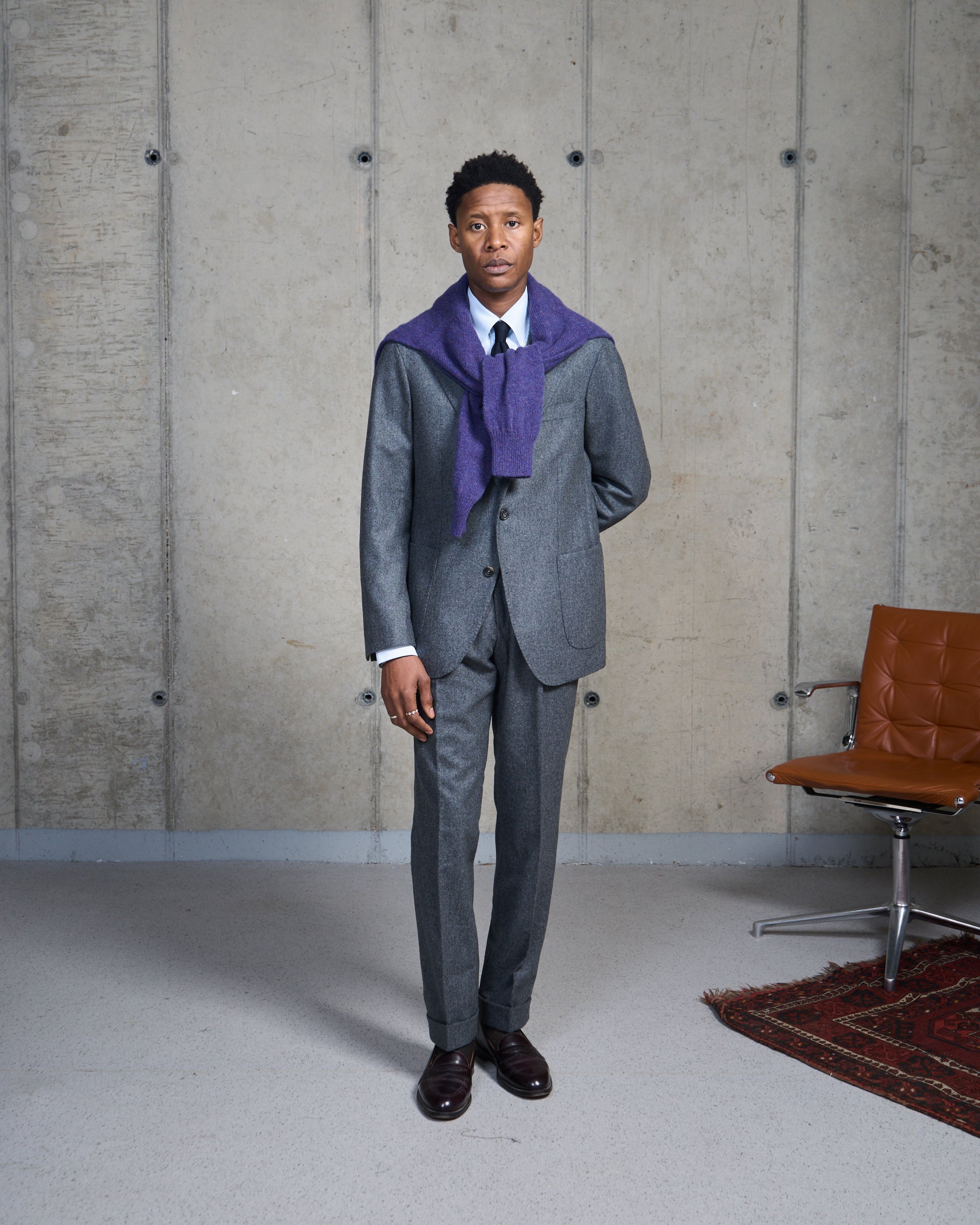 Single Pleat Trouser - Mid Grey Woollen Flannel