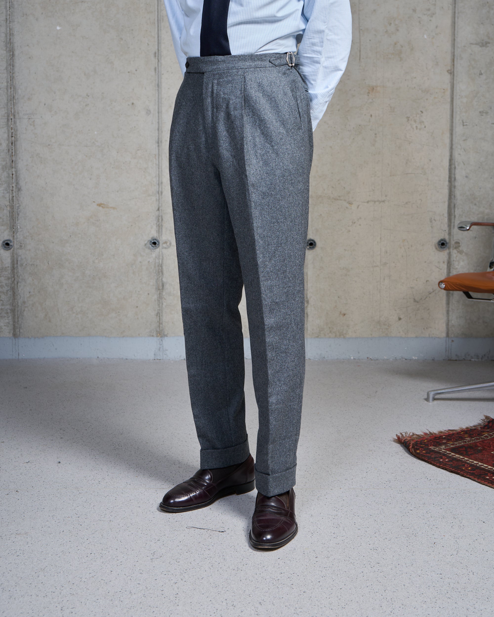 Single Pleat Trouser - Mid Grey Woollen Flannel