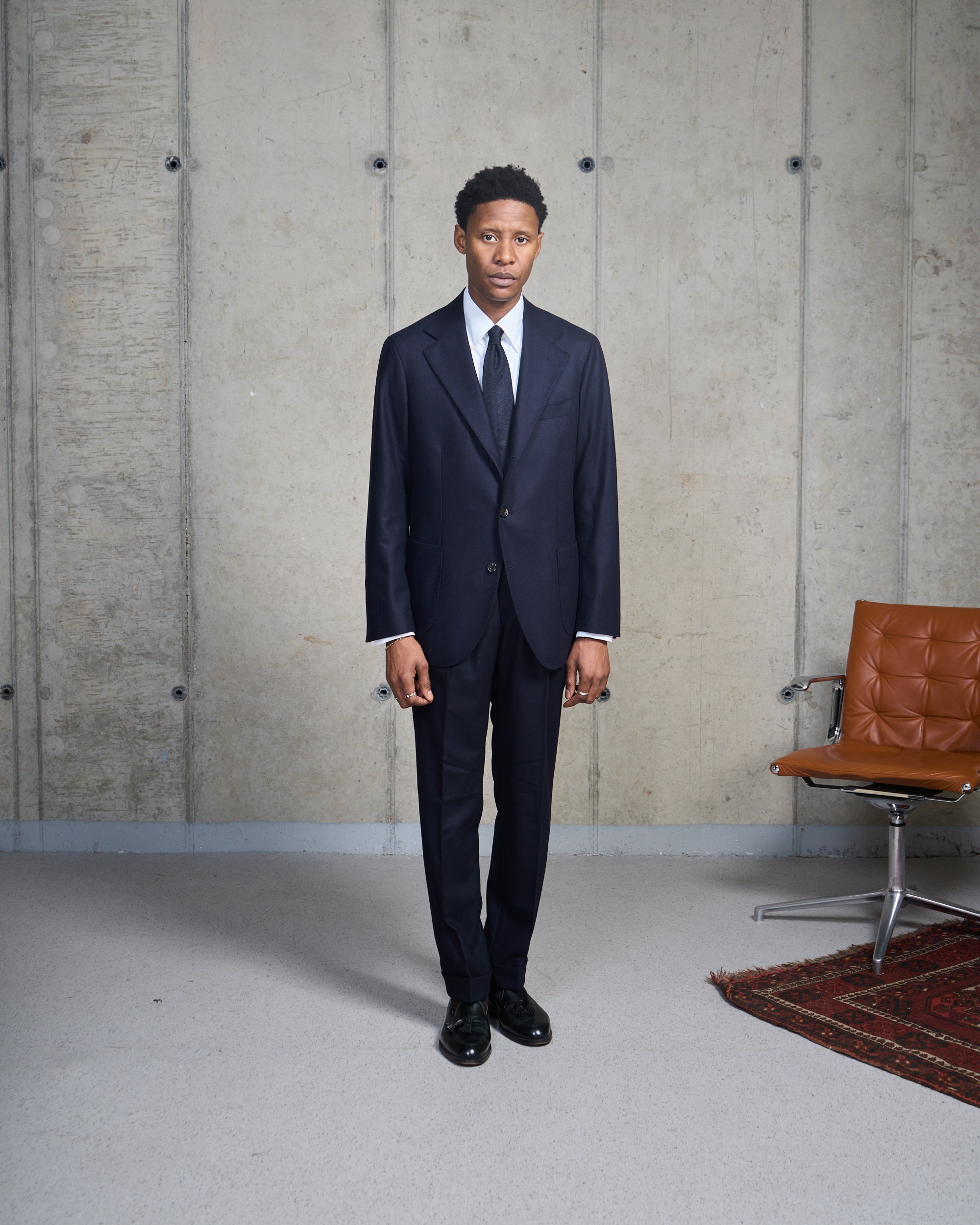 Single Pleat Trouser - Navy Woollen Flannel