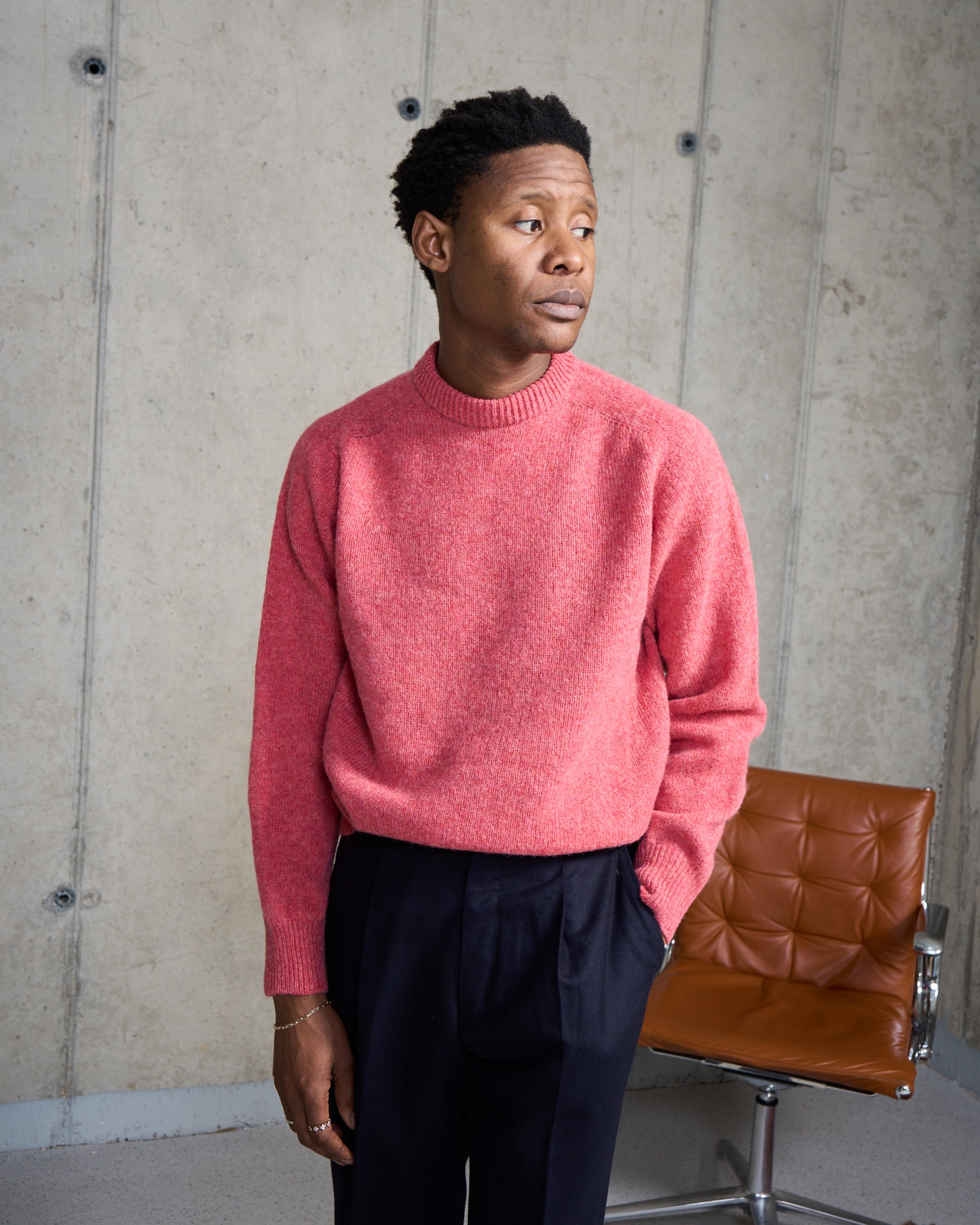 Shetland Wool Crew Neck Sweater - Rose