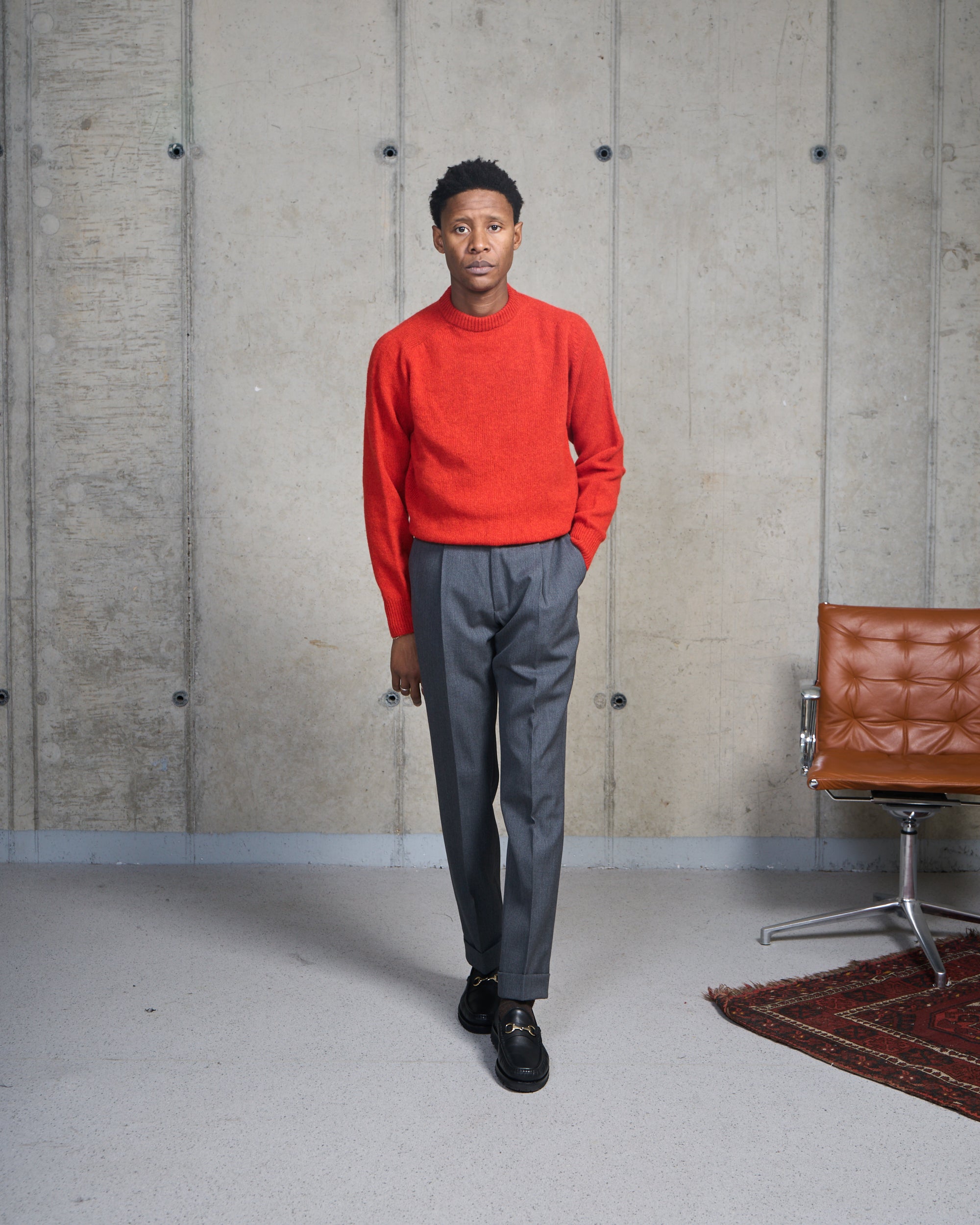 Shetland Wool Crew Neck Sweater - Red