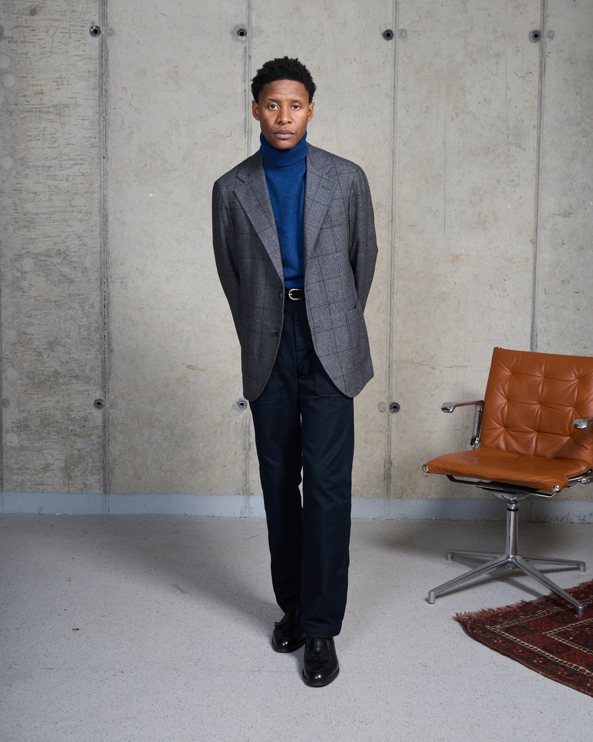 Sport Jacket - Grey Windowpane Wool Cotton Cashmere