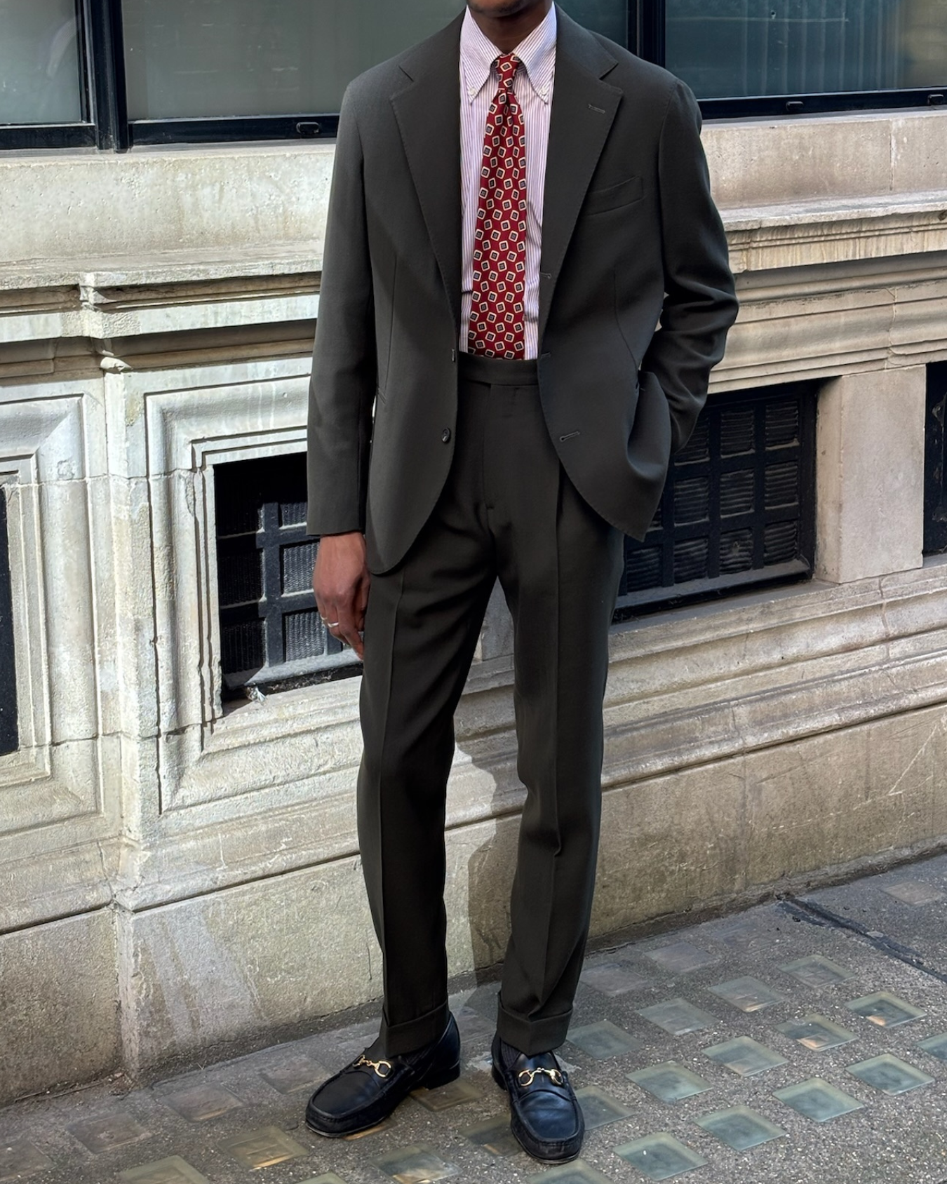 Single Pleat Trouser - Dark Olive Tropical Wool