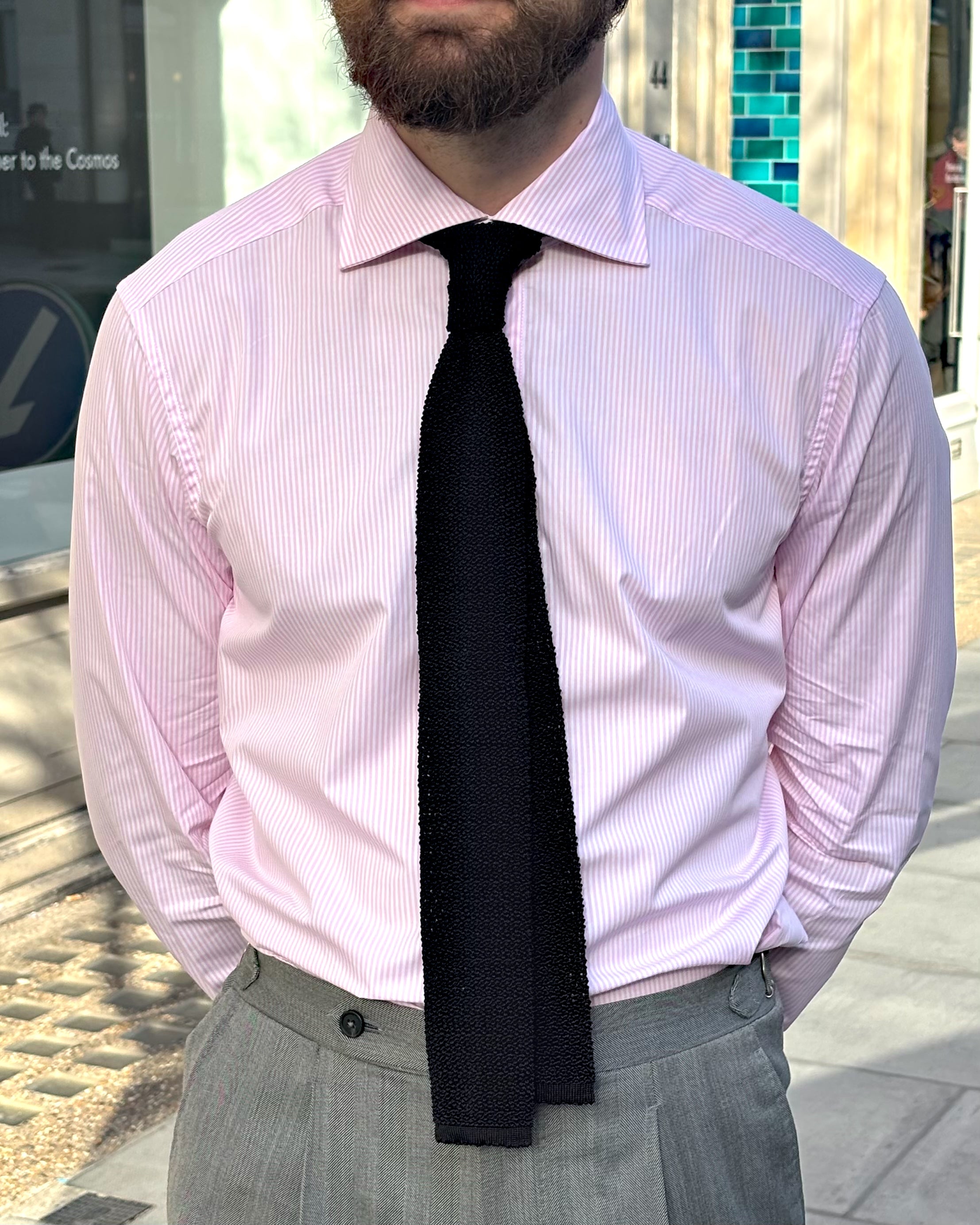 Spread Collar Shirt - Pink Stripe Cotton Poplin