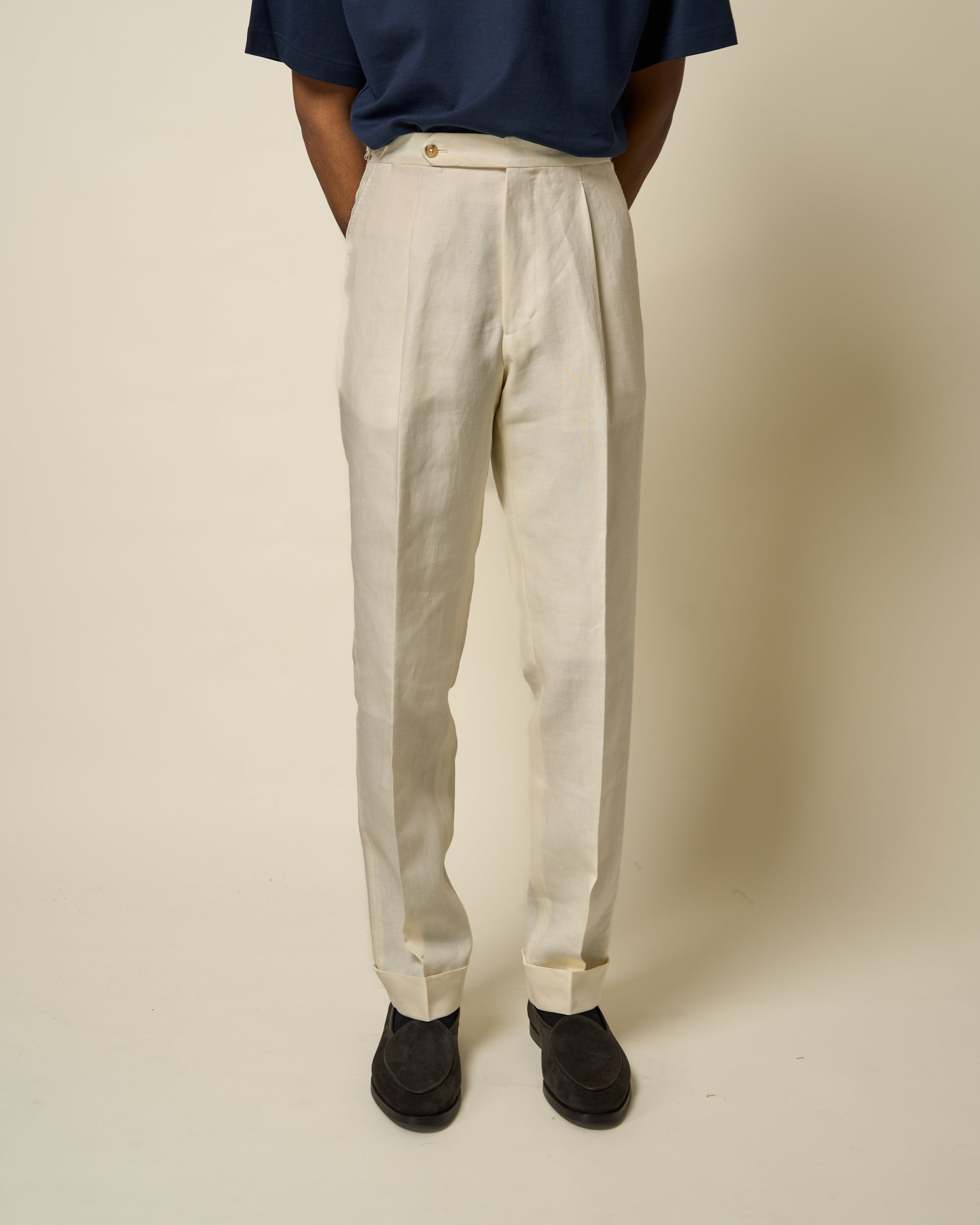 Classic Pleated Trouser - Cream Linen