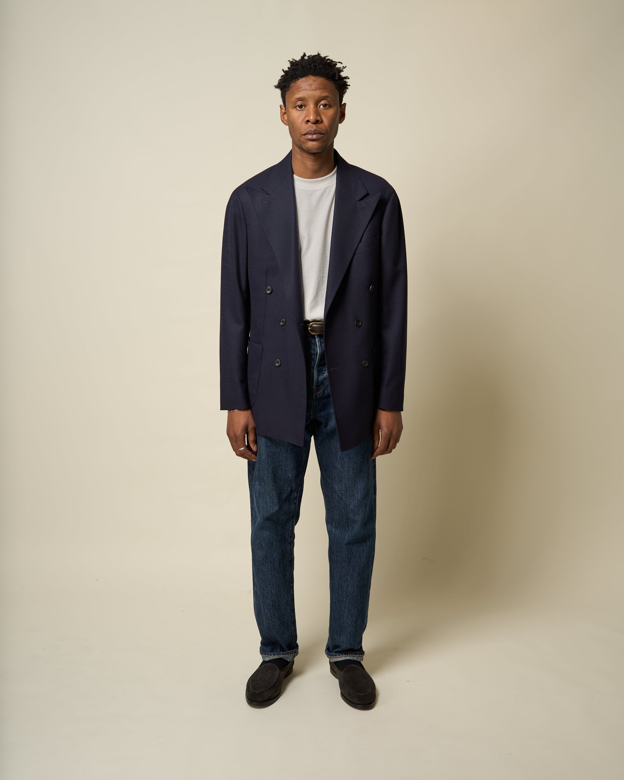 Double Breasted Sport Jacket - Navy Mock Leno Wool Hopsack – Natalino