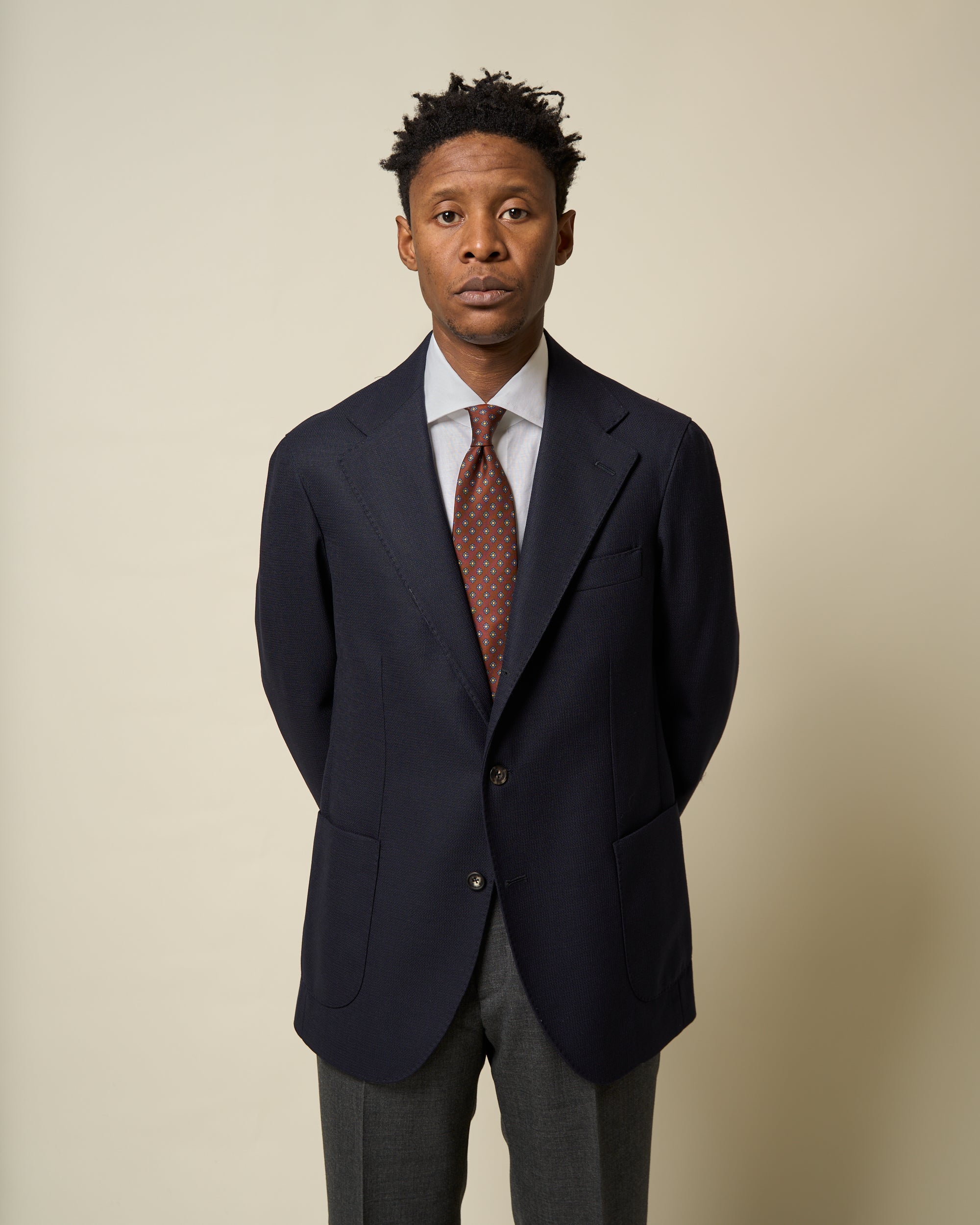 Sport Jacket - Navy Mock Leno Wool Hopsack
