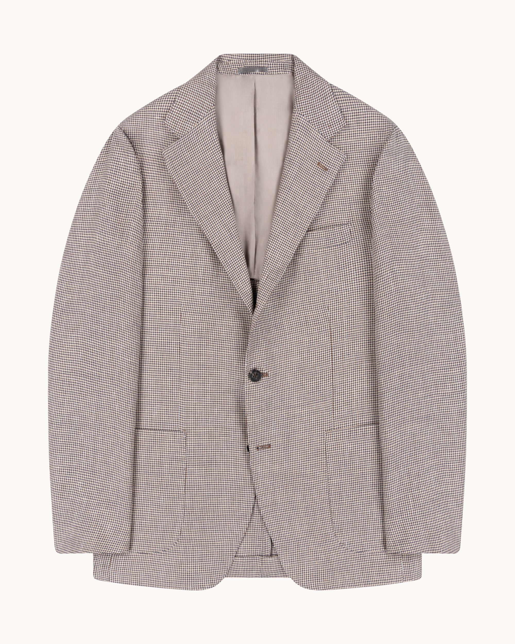Sport Jacket - Beige Brown Houndstooth Wool Linen