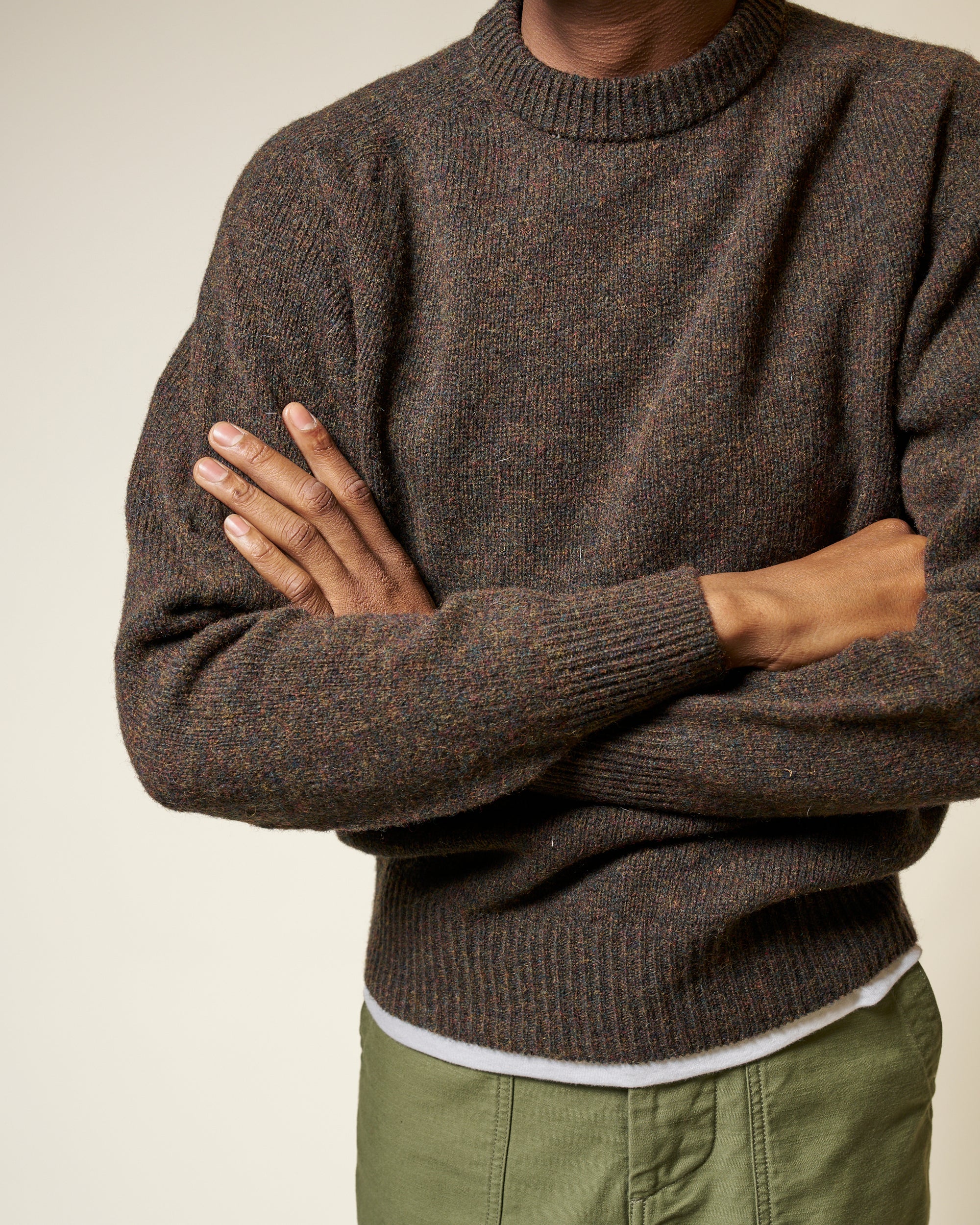 Shetland Wool Crew Neck Sweater - Carob