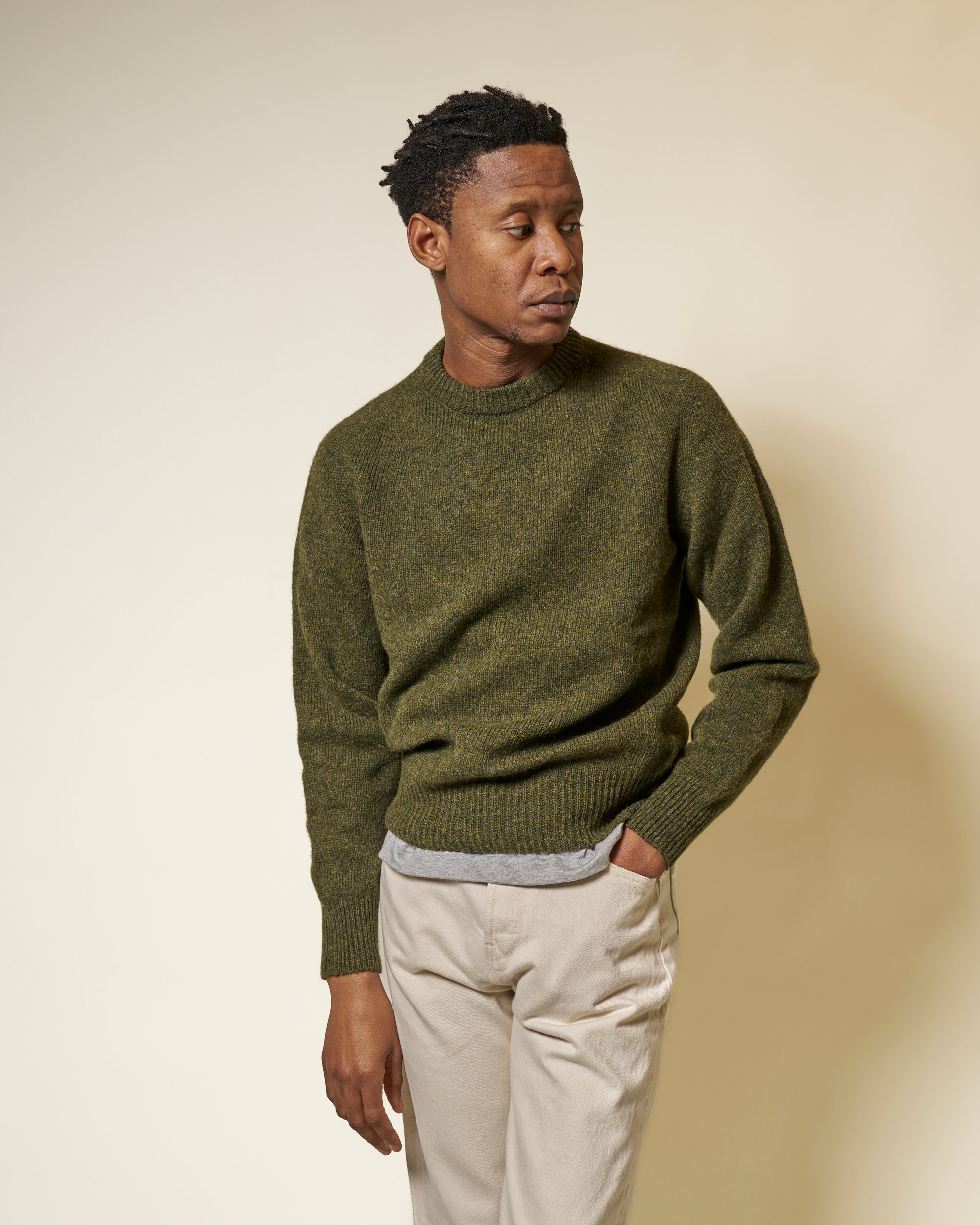 Shetland Wool Crew Neck Sweater - Scots Pine