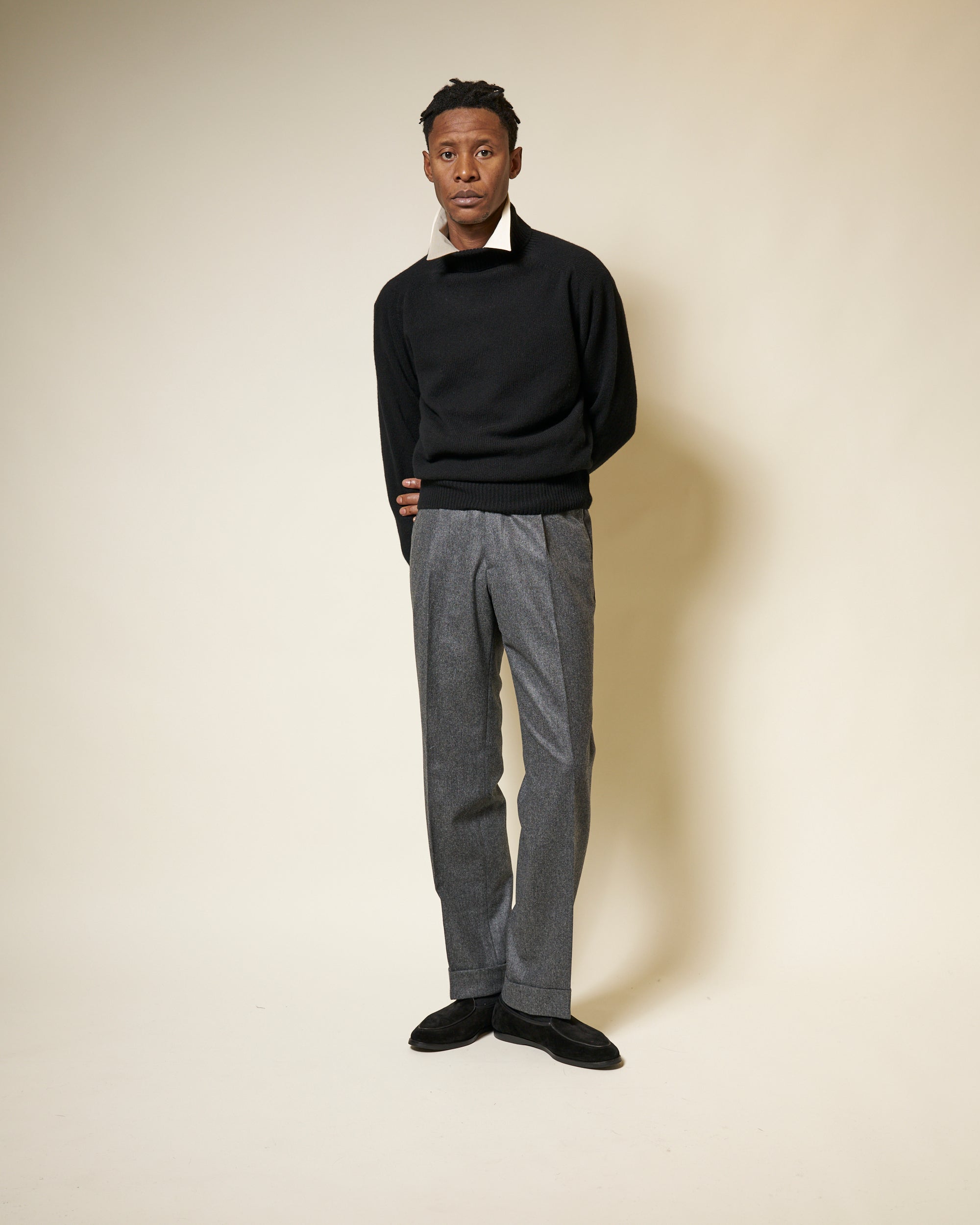 Lambswool Roll Neck Sweater - Black