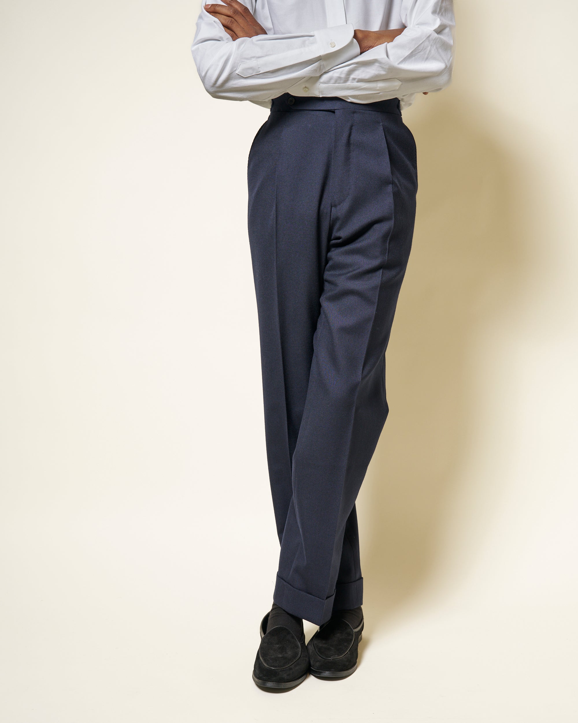 Relaxed Pleated Trouser - Navy Twill Wool