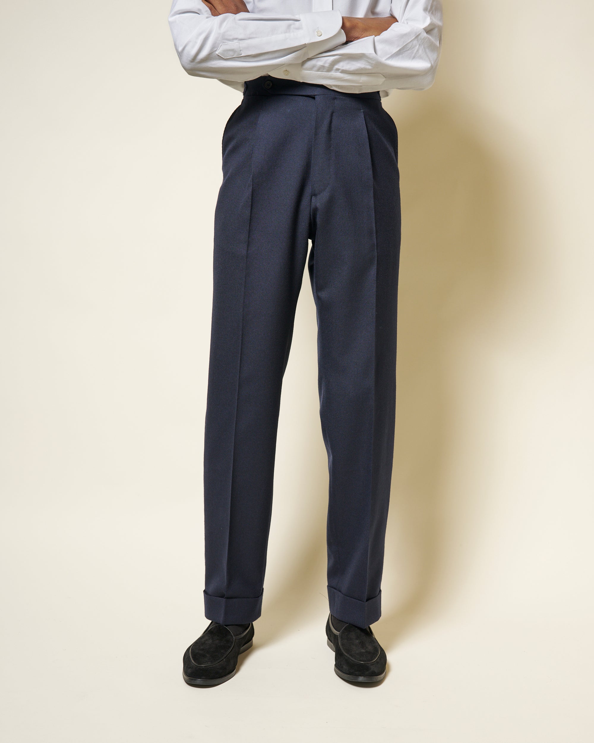 Relaxed Pleated Trouser - Navy Twill Wool