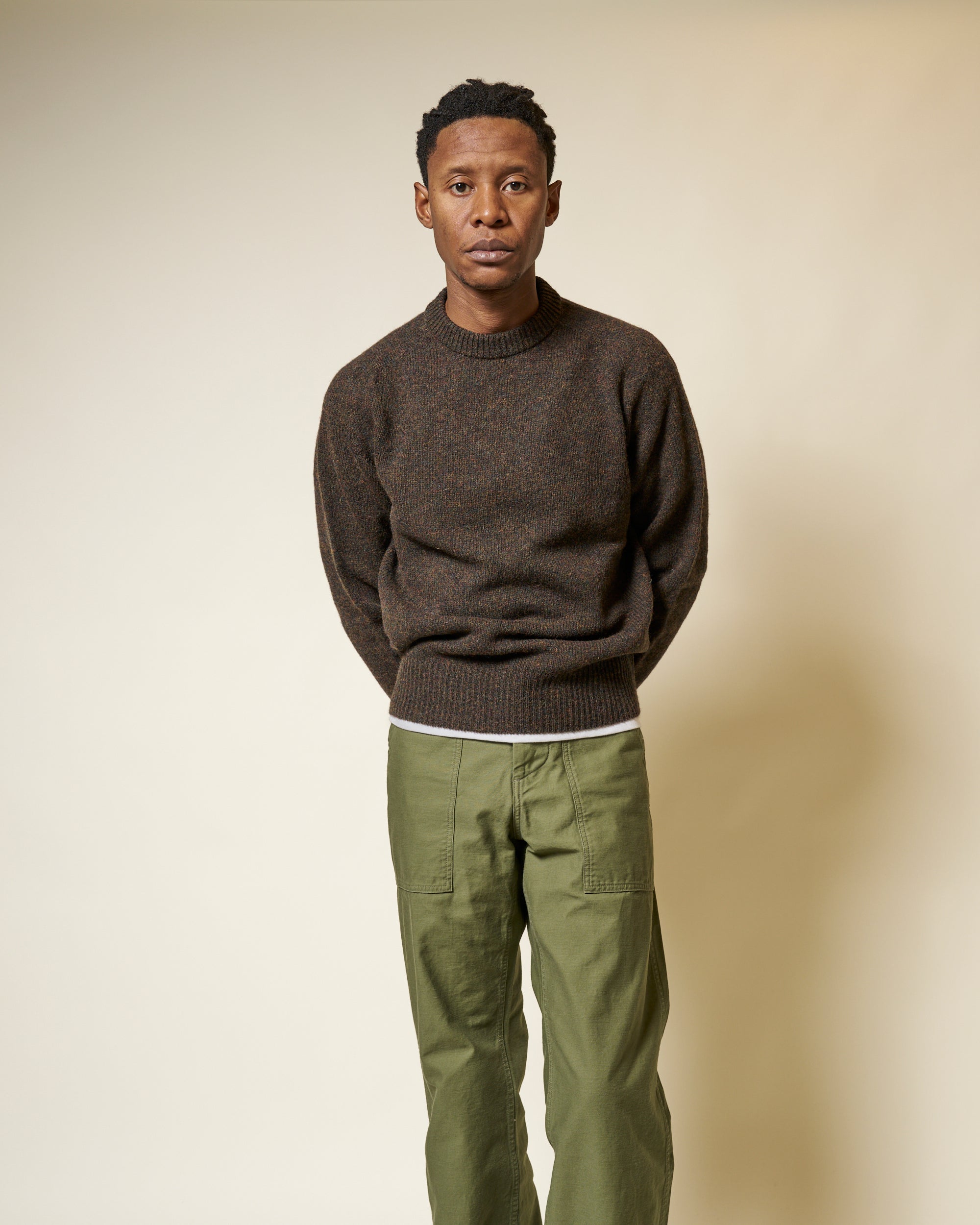 Shetland Wool Crew Neck Sweater - Carob