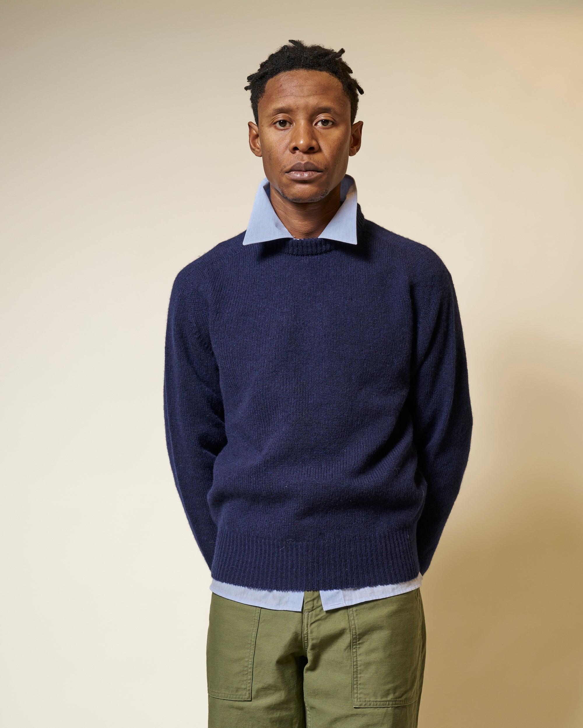 Shetland Wool Crew Neck Sweater - Navy