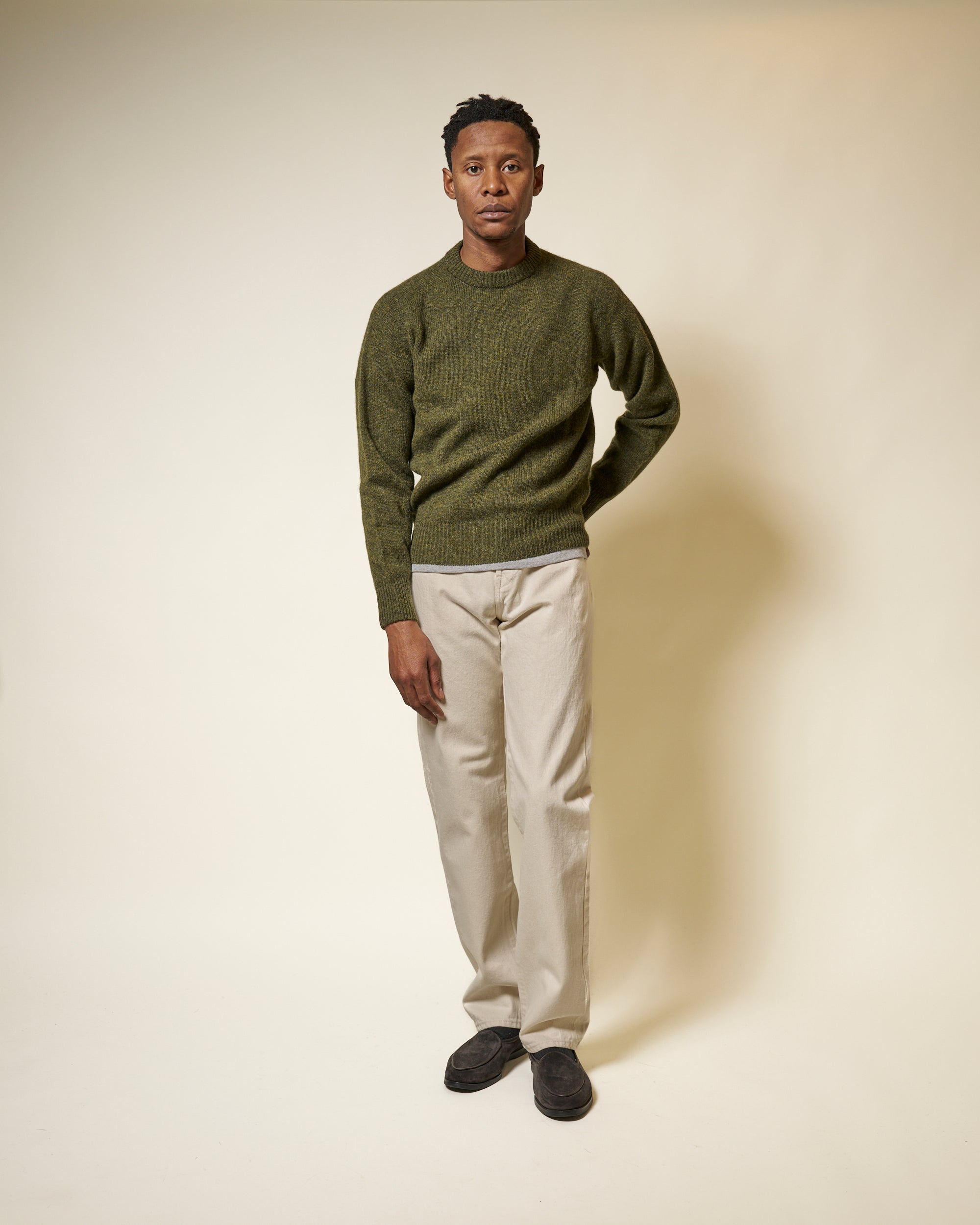 Shetland Wool Crew Neck Sweater - Scots Pine