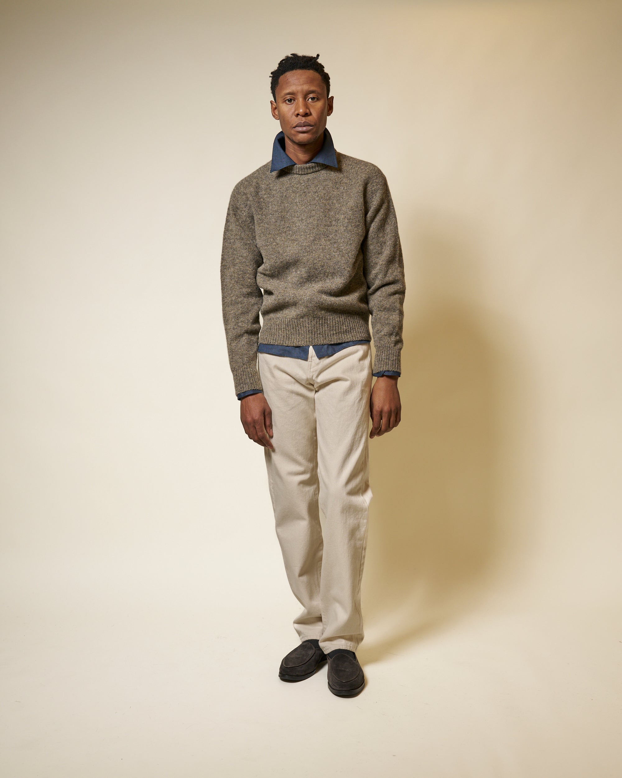 Shetland Wool Crew Neck Sweater - Fossil