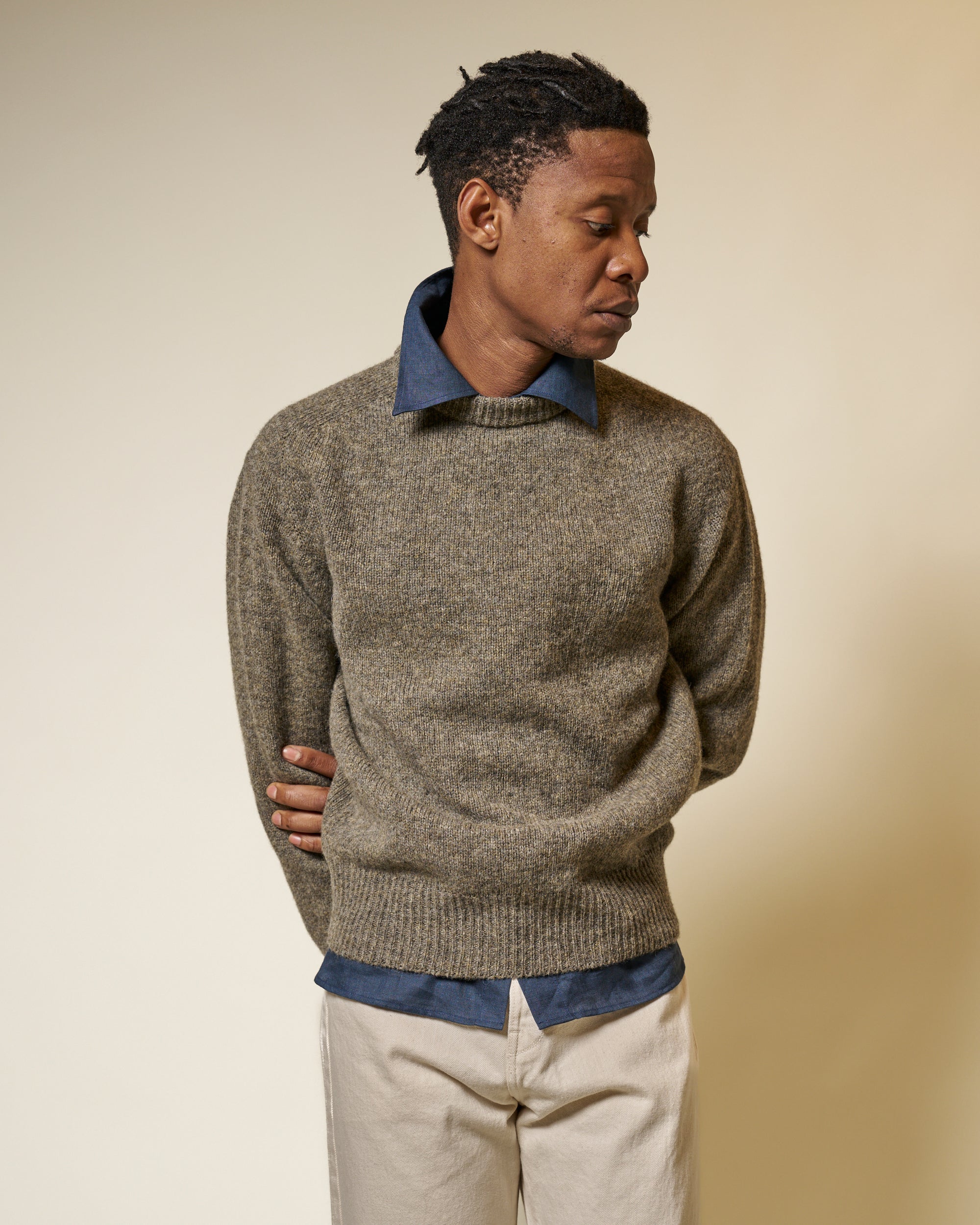 Shetland Wool Crew Neck Sweater - Fossil
