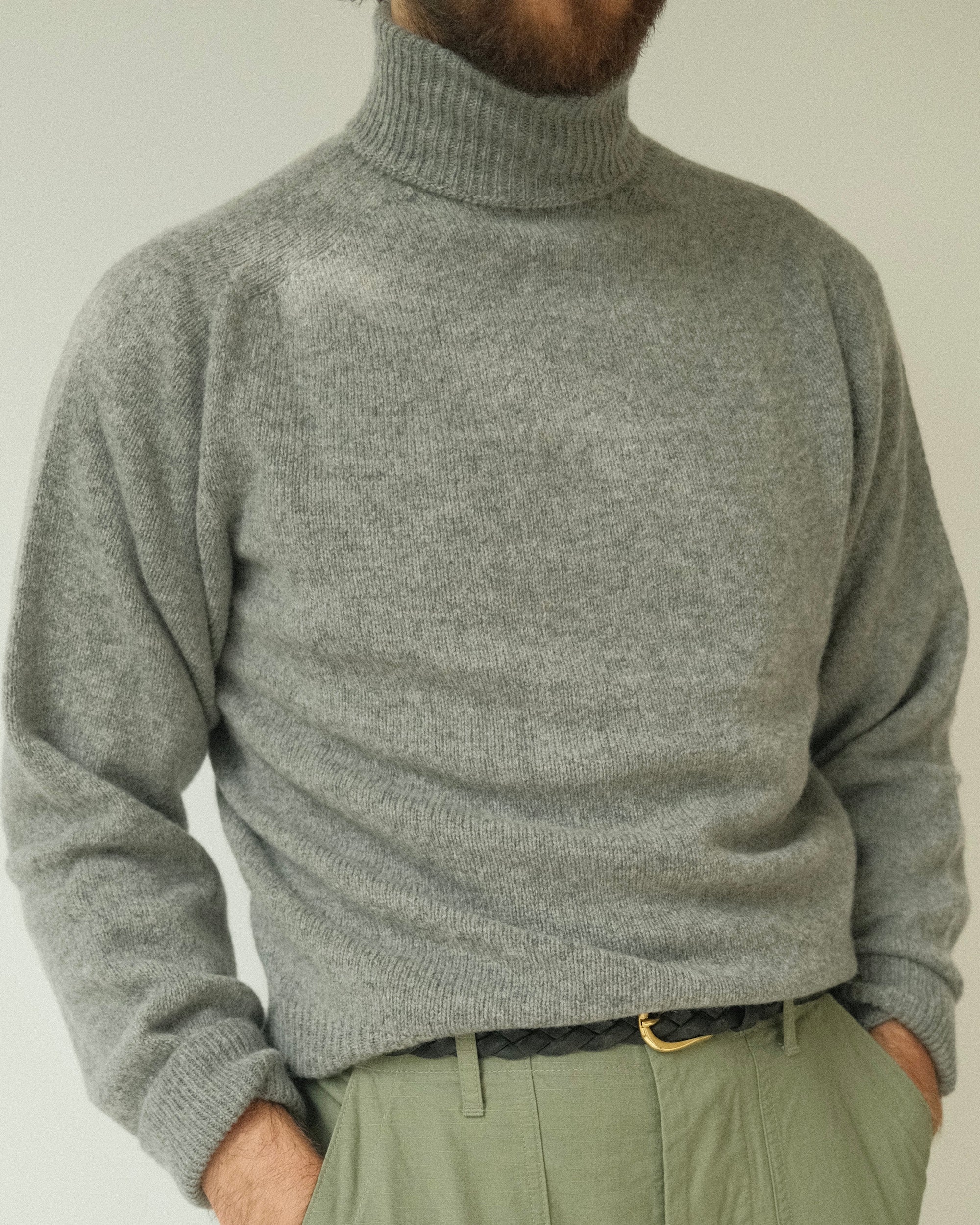 Lambswool Roll Neck Sweater - Grey