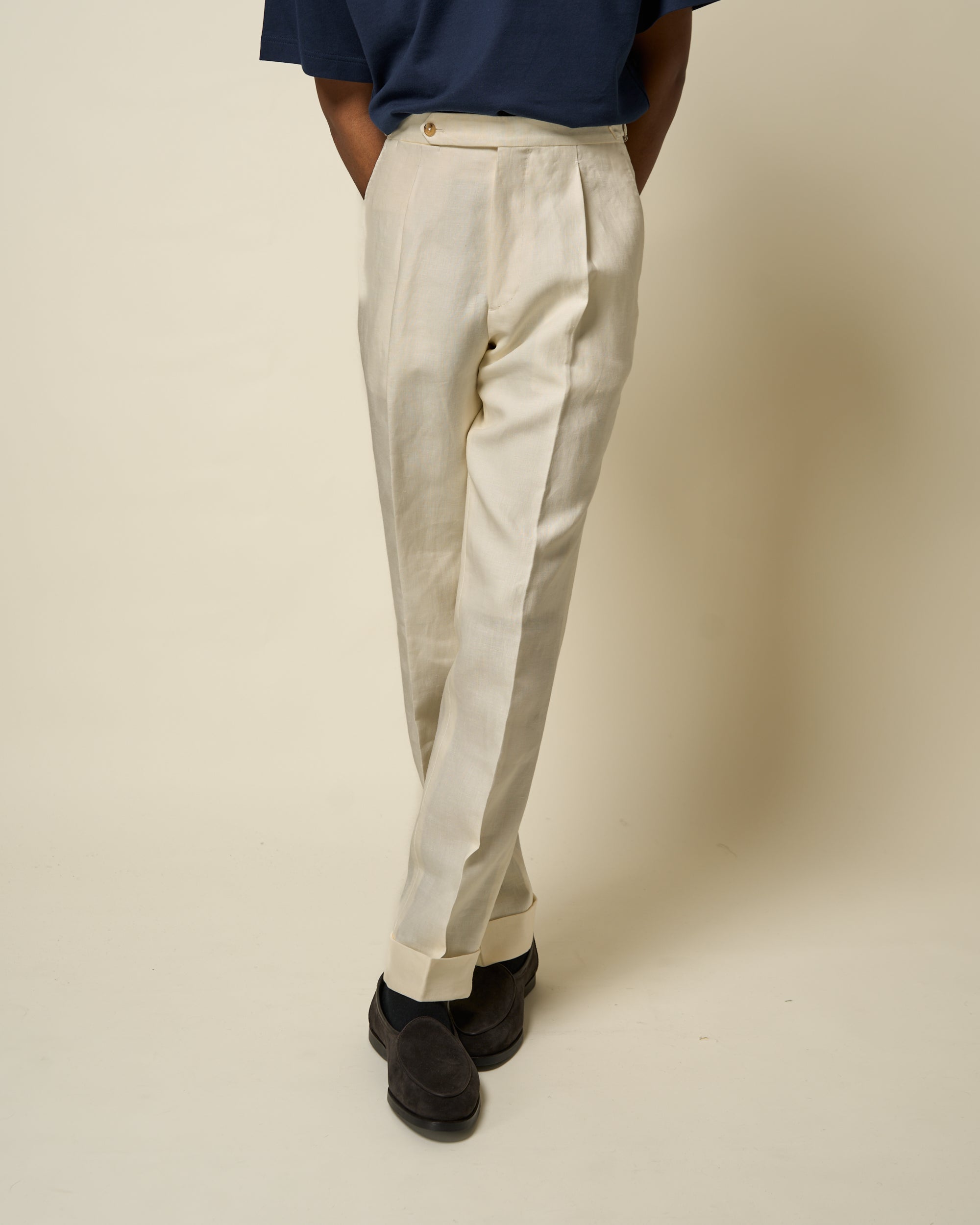 Classic Pleated Trouser - Cream Linen