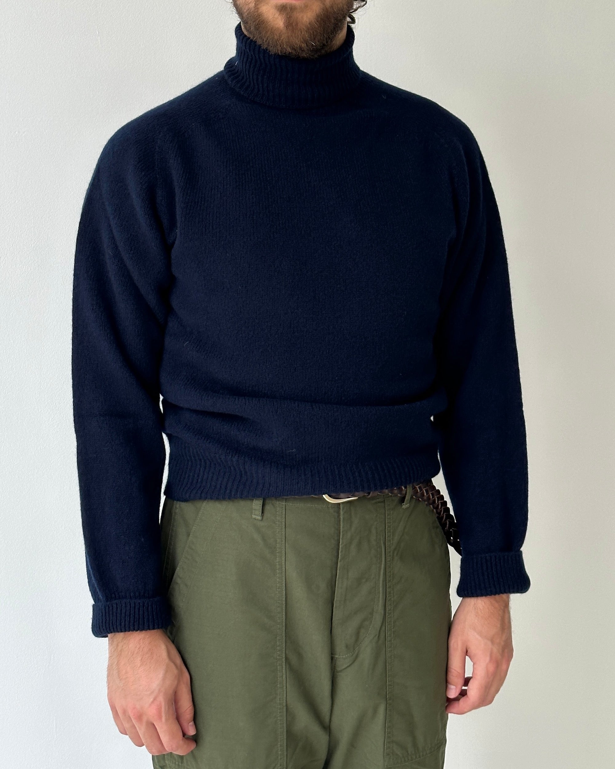 Lambswool Roll Neck Sweater - Navy