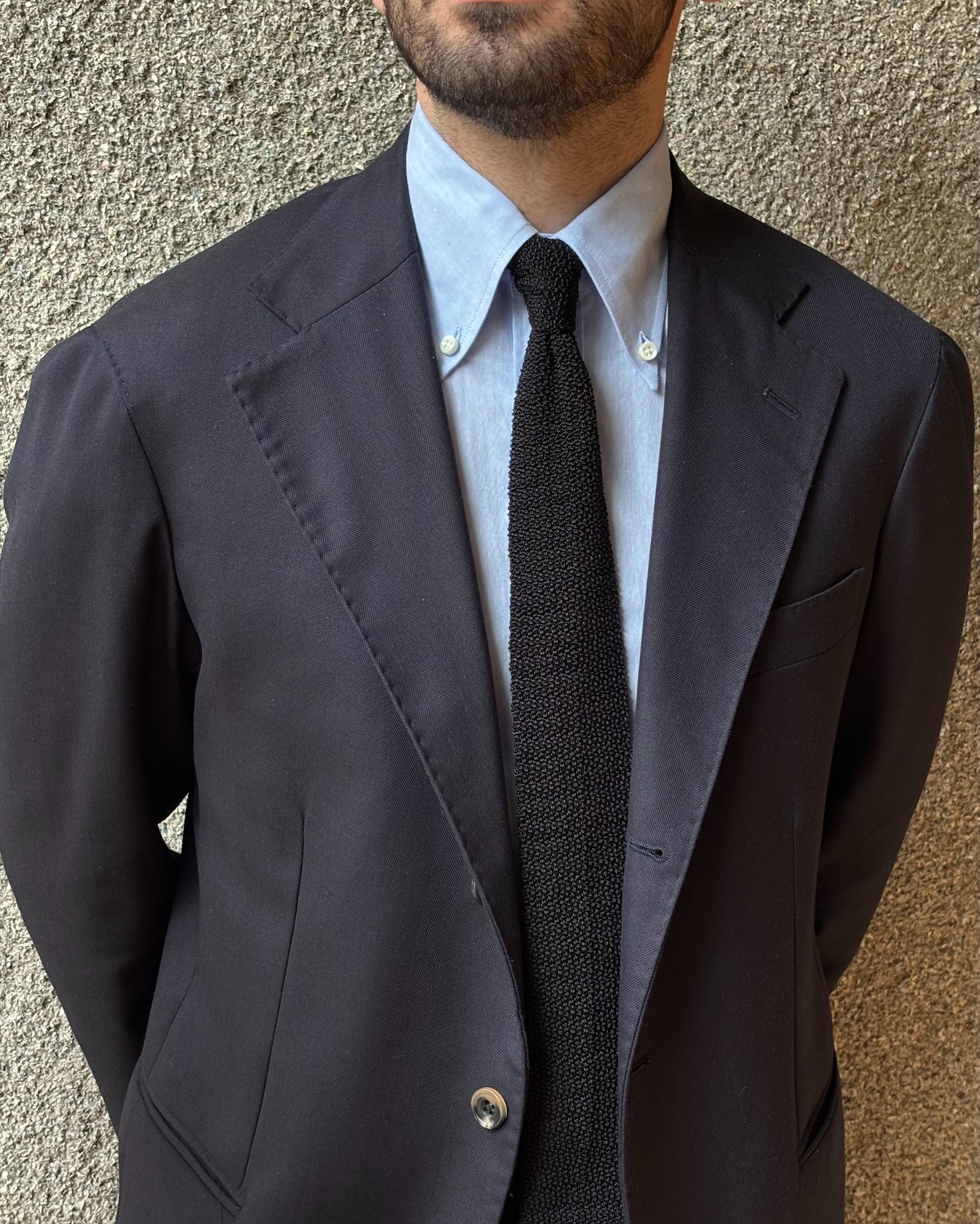 Button Down Collar Shirt - Blue Mélange Cotton Linen