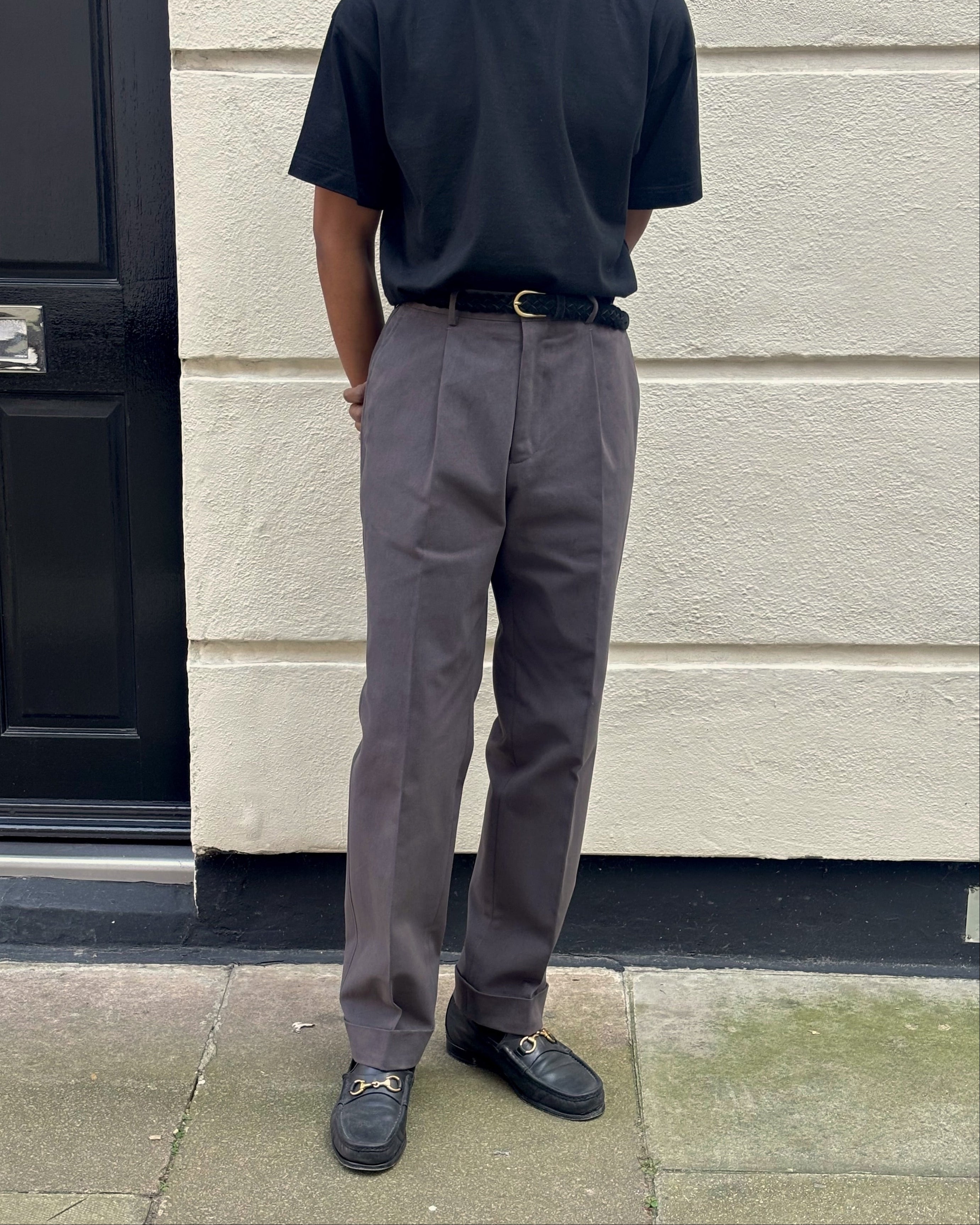 Casual Relaxed Pleated Trouser - Anthracite Brushed Cotton