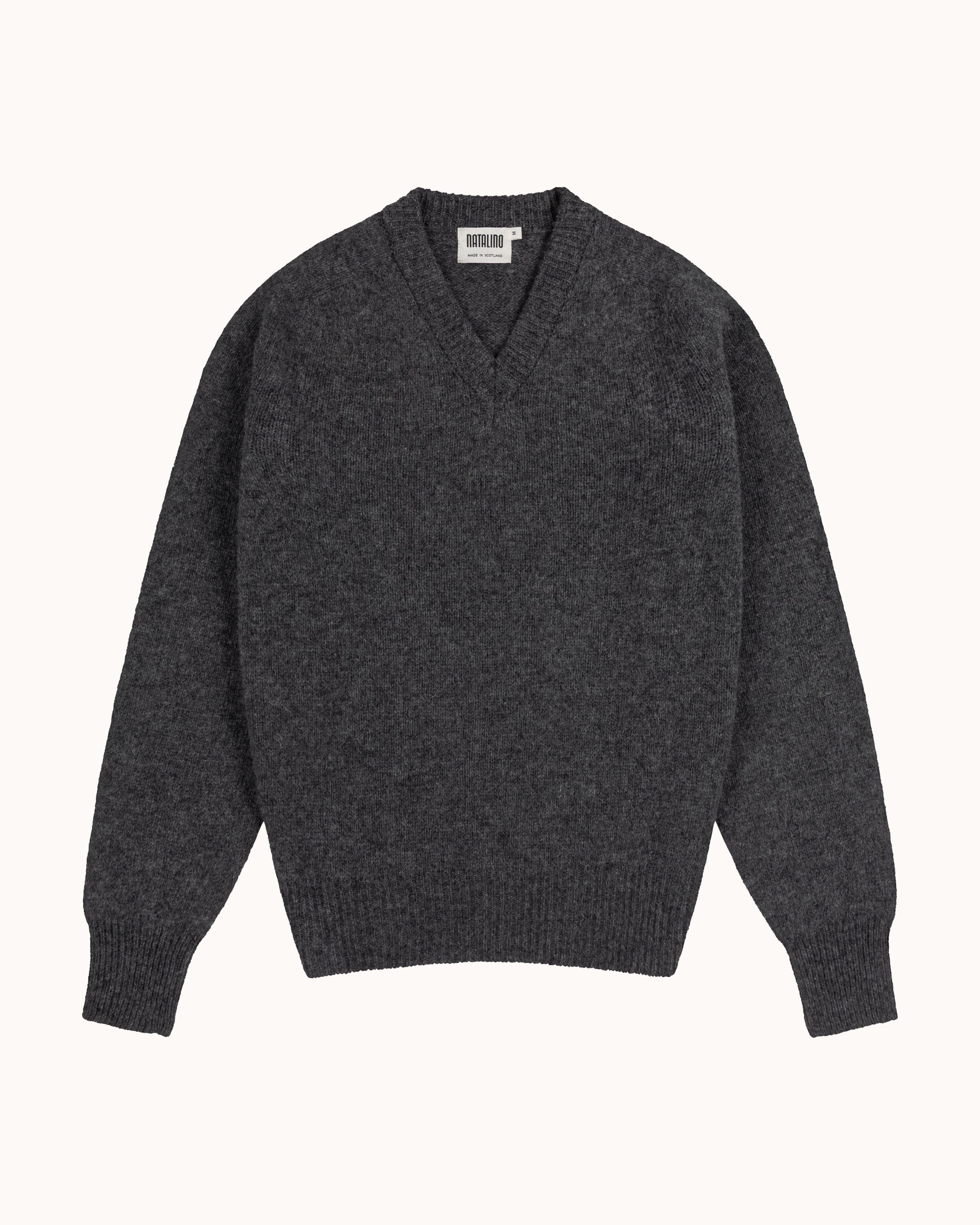 Shetland Wool V-Neck Sweater - Basalt