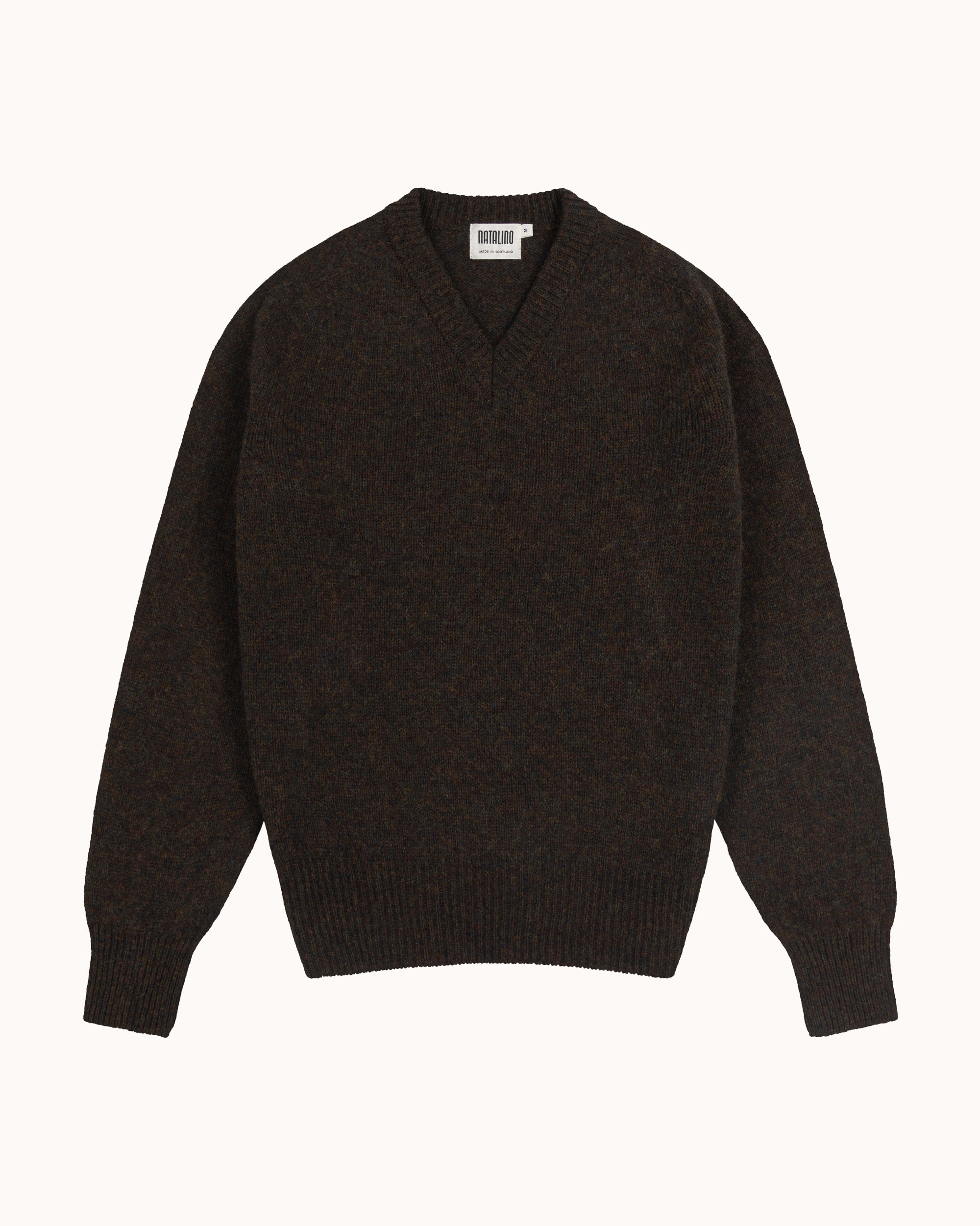 Shetland Wool V-Neck Sweater - Carob