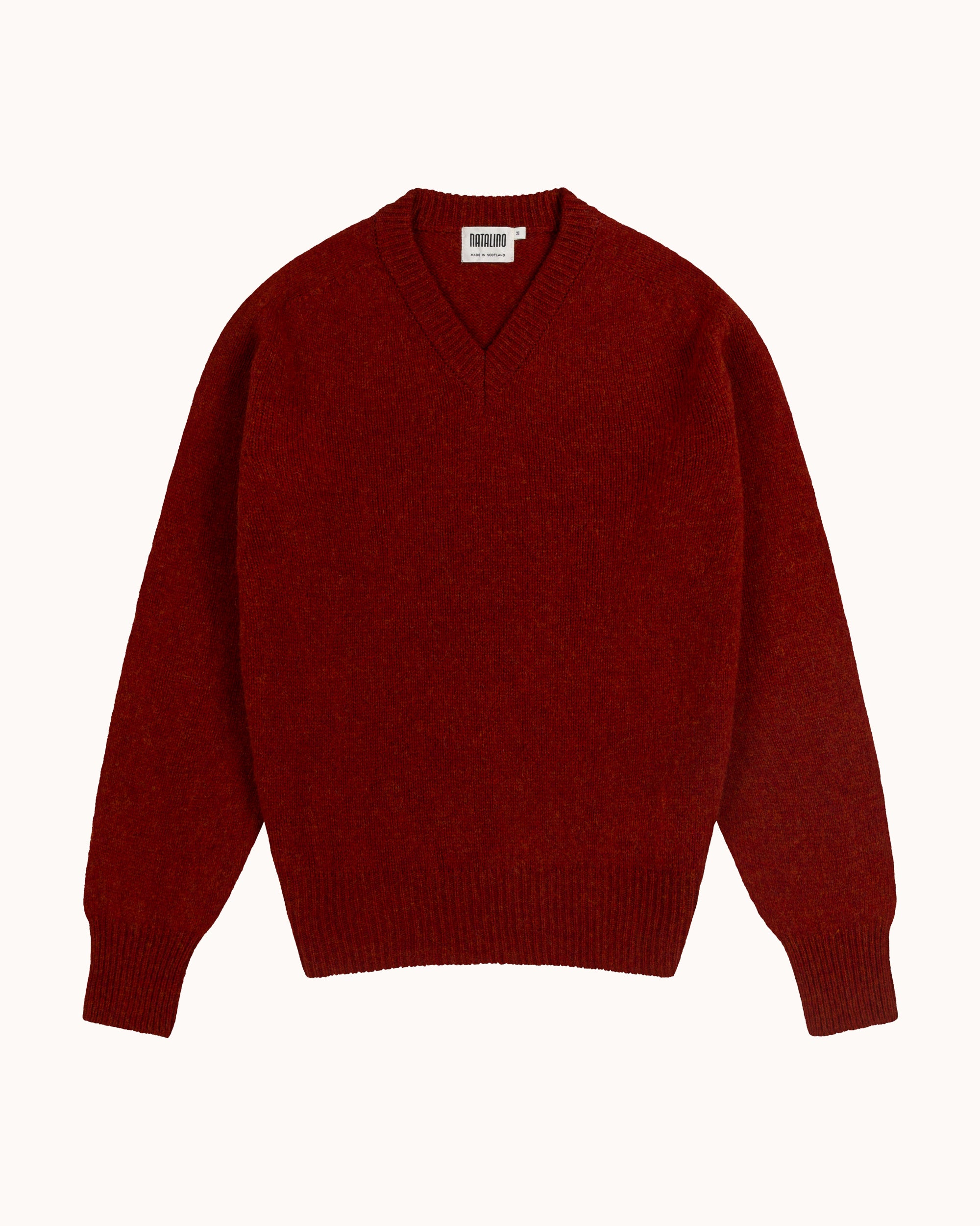 Shetland Wool V-Neck Sweater - Madder