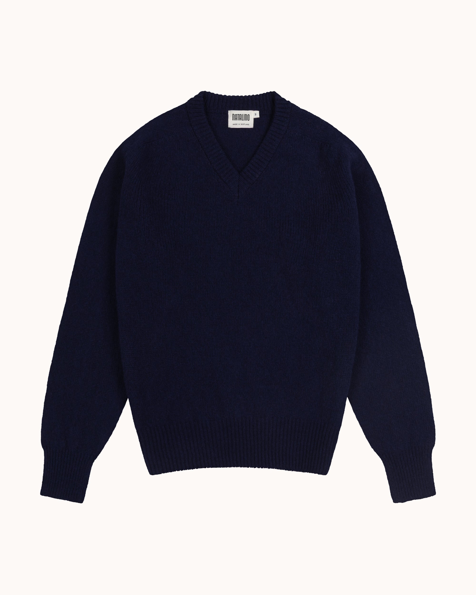 Shetland Wool V-Neck Sweater - Navy
