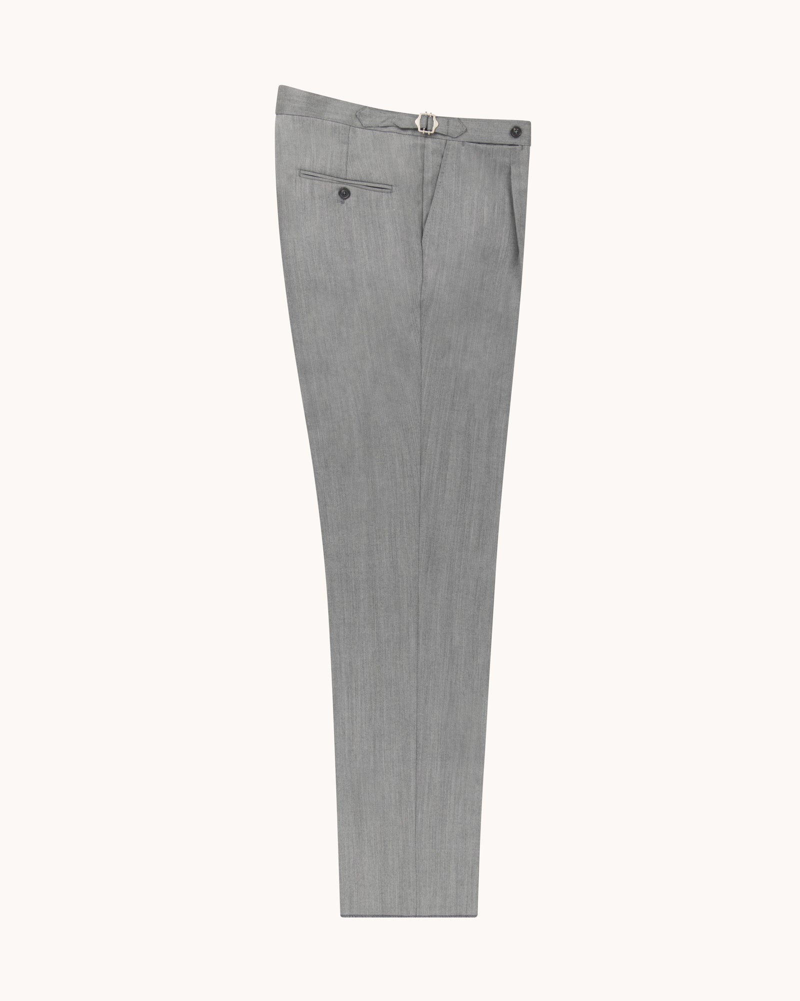 Single Pleat Trouser - Light Grey Herringbone Wool