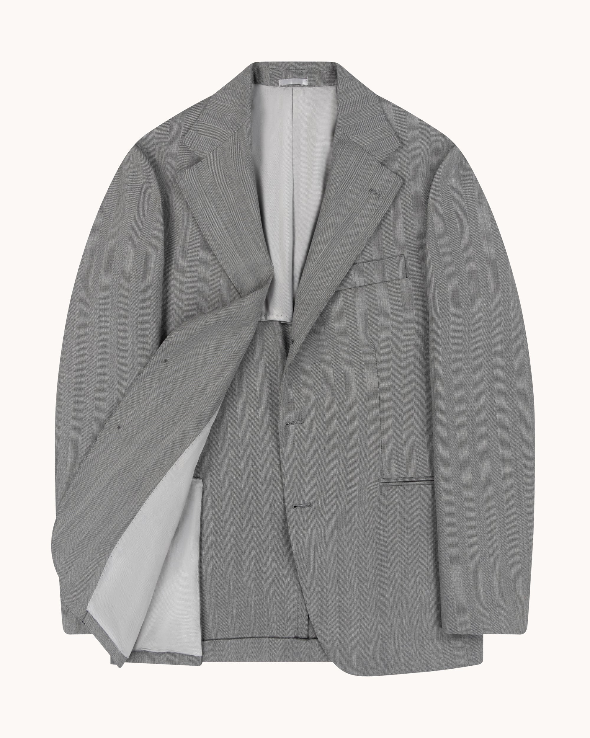 Sport Jacket - Light Grey Herringbone Wool