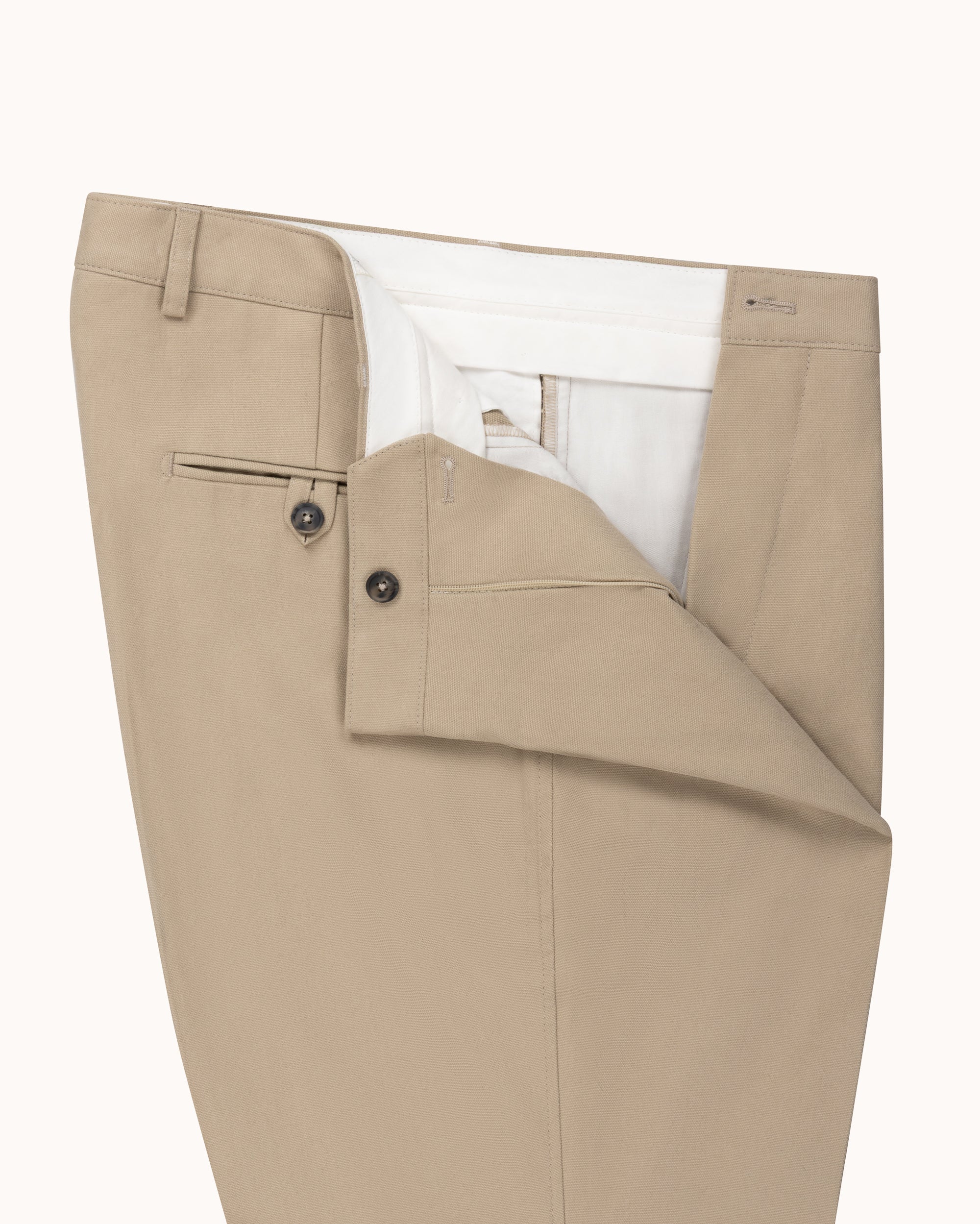 Relaxed Single Pleat Trouser - Stone Cotton Canvas